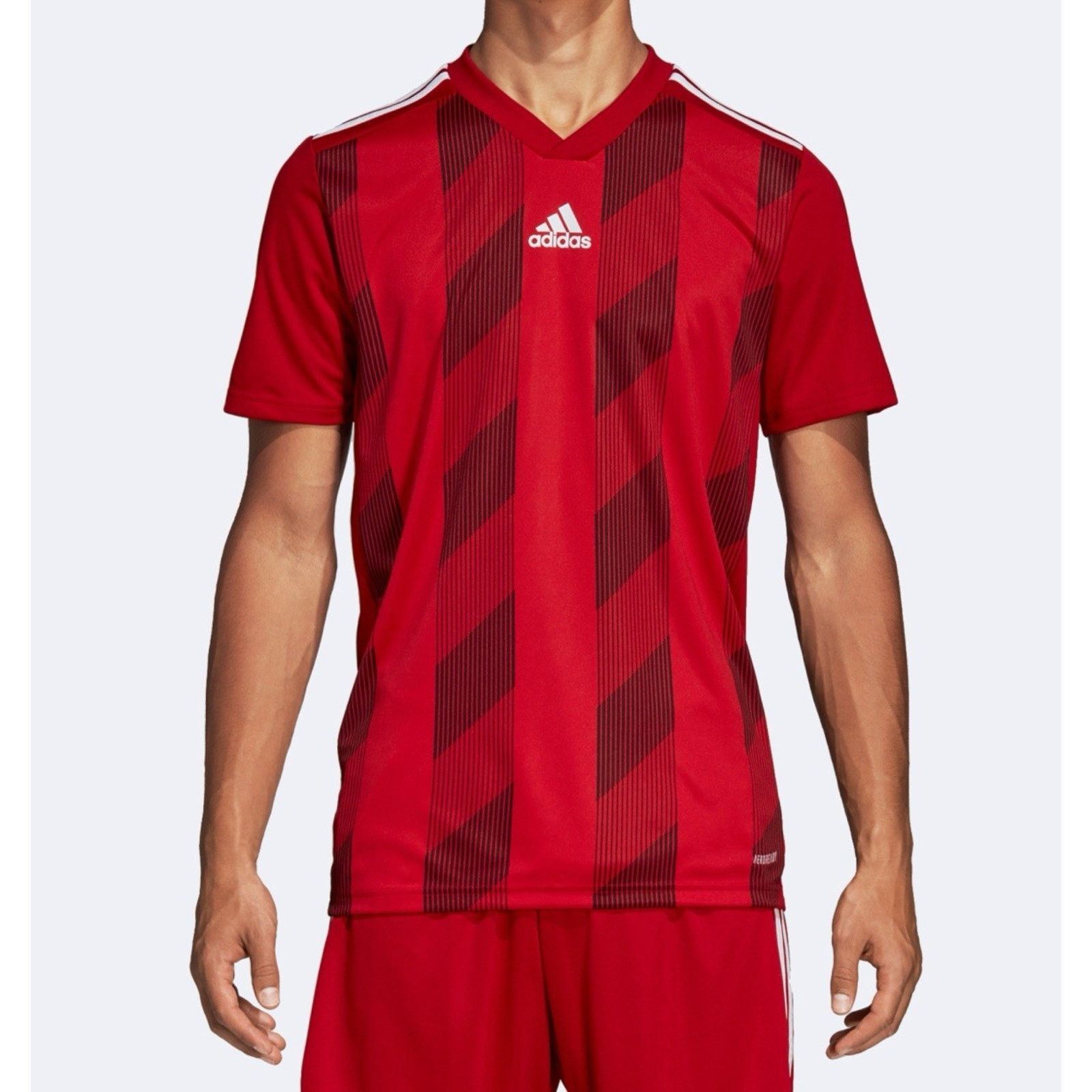 Adidas Adidas Shirt Mens Small Red Striped Climalite V-Neck Soccer Size US S / EU 44-46 / 1 - 7 Thumbnail