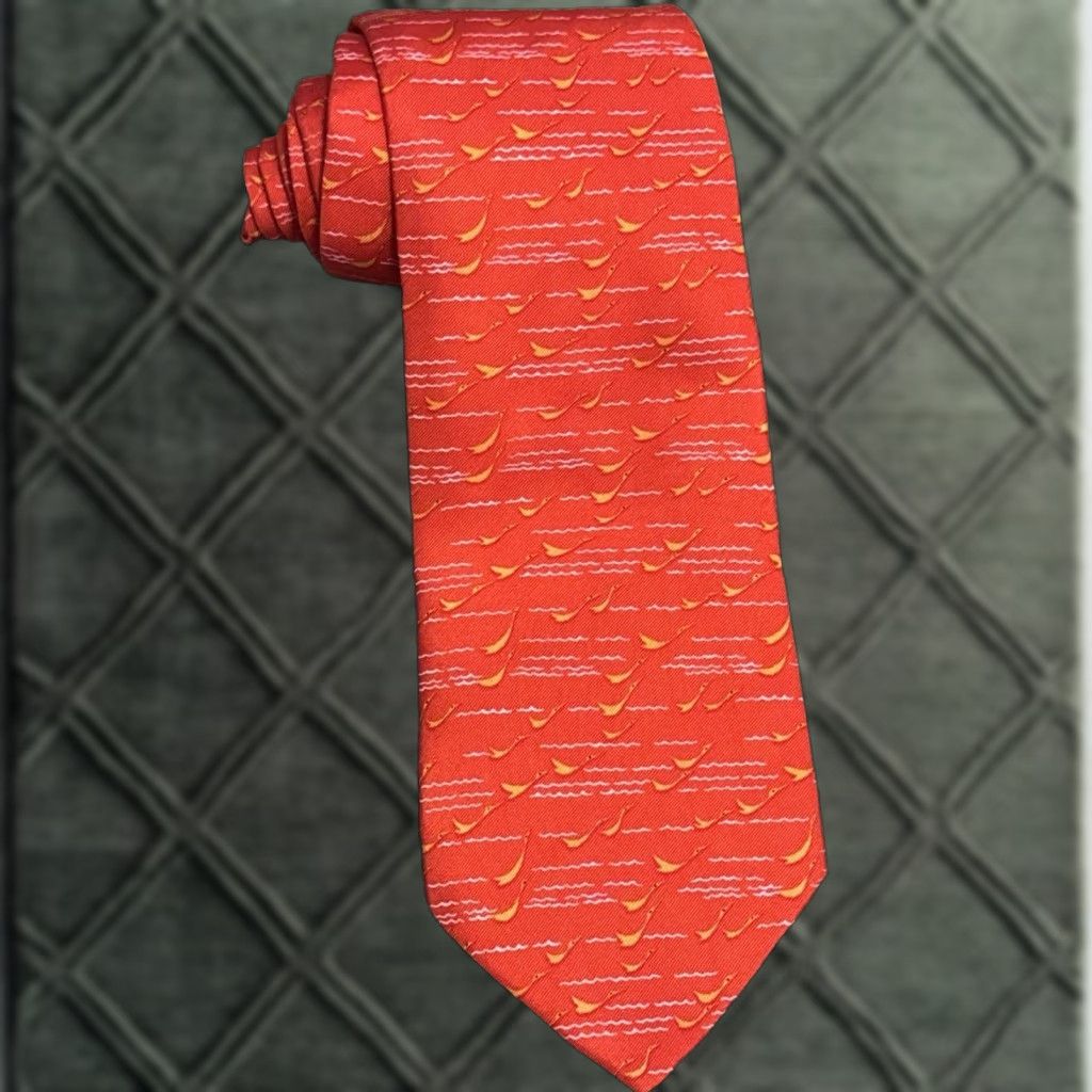Salvatore Ferragamo VINTAGE Salvatore Ferragamo Bird Tie Red Silk Men Neck Tie Stork Heron Water 100% Silk Bird Theme Mens Size ONE SIZE - 1 Thumbnail