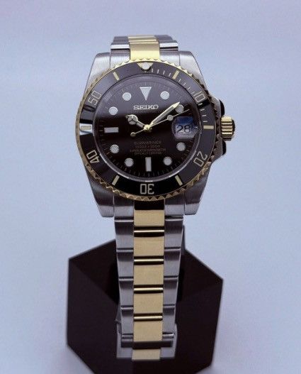 Japanese Brand Seiko Mod Submariner Date Black Oyster Steel Gold Watch NH35 Size ONE SIZE - 4 Thumbnail