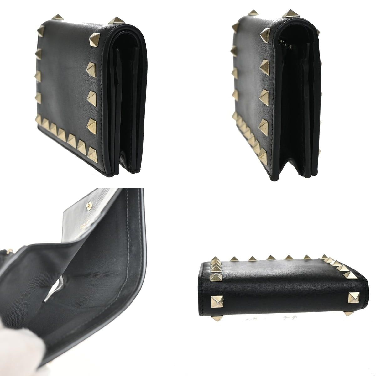 Valentino Valentino Leather Rockstud Flap Card Case Black Size ONE SIZE - 3 Thumbnail