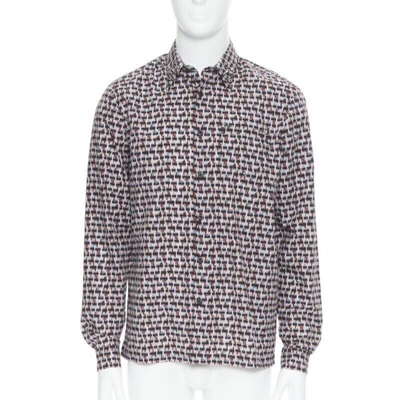 Prada new PRADA 2018 Losanga abstract geometric print studded collar shirt EU39 M Size US M / EU 48-50 / 2 - 1 Thumbnail