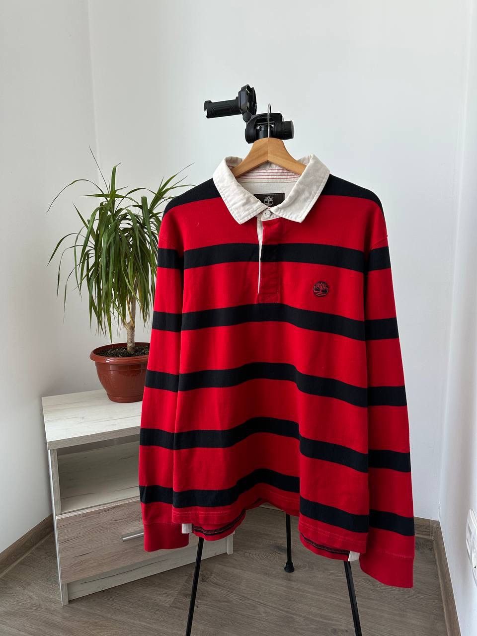 Timberland × Vintage Vintage Timberland Red Rugby Striped Sweatshirt Size US XL / EU 56 / 4 - 2 Thumbnail