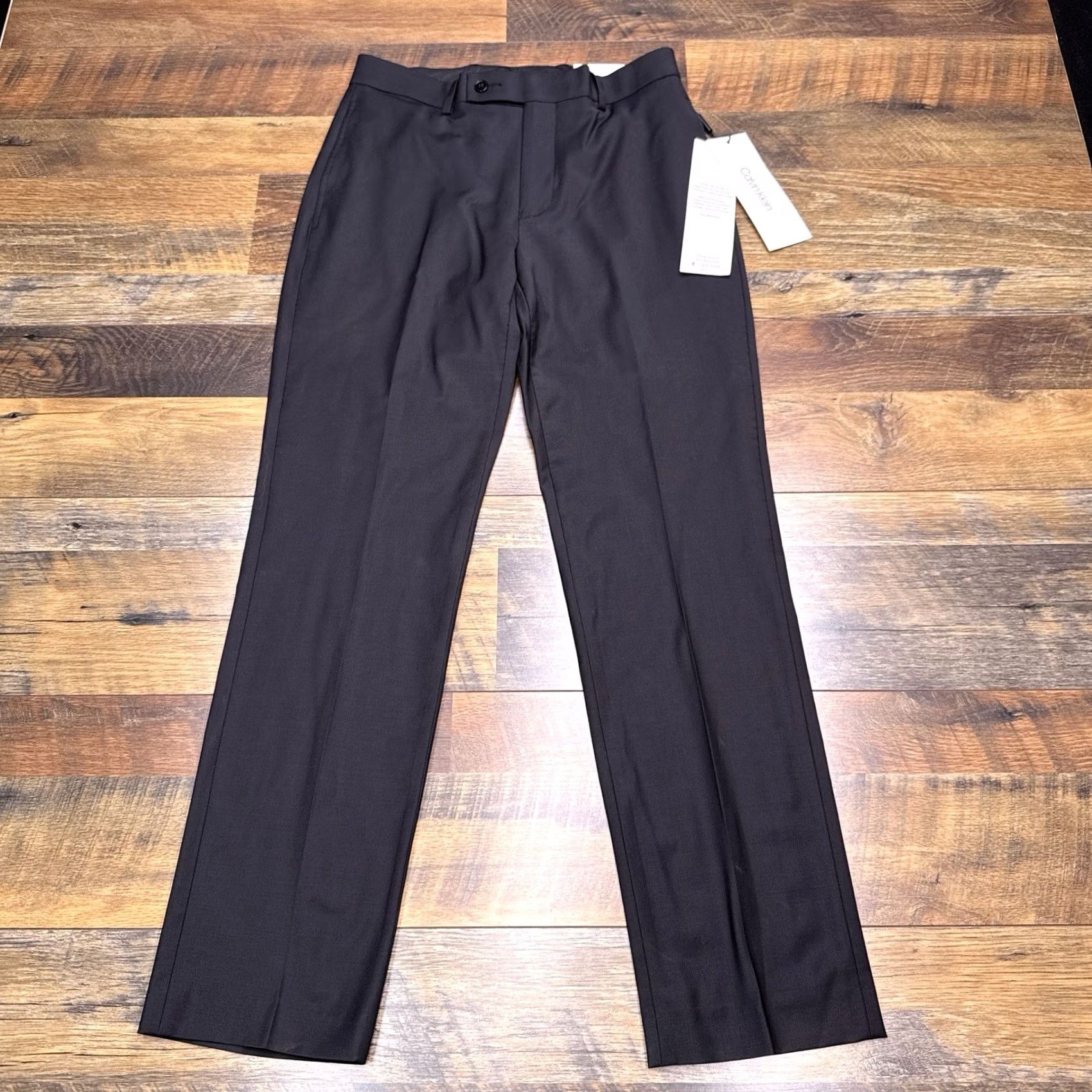 Calvin Klein Calvin Klein Pants Mens 29x30 Black Slim Fit Tapered Flat Front Wool Spandex Stretch Dress Pants Infinite Stretch New Size US 29 - 2 Thumbnail