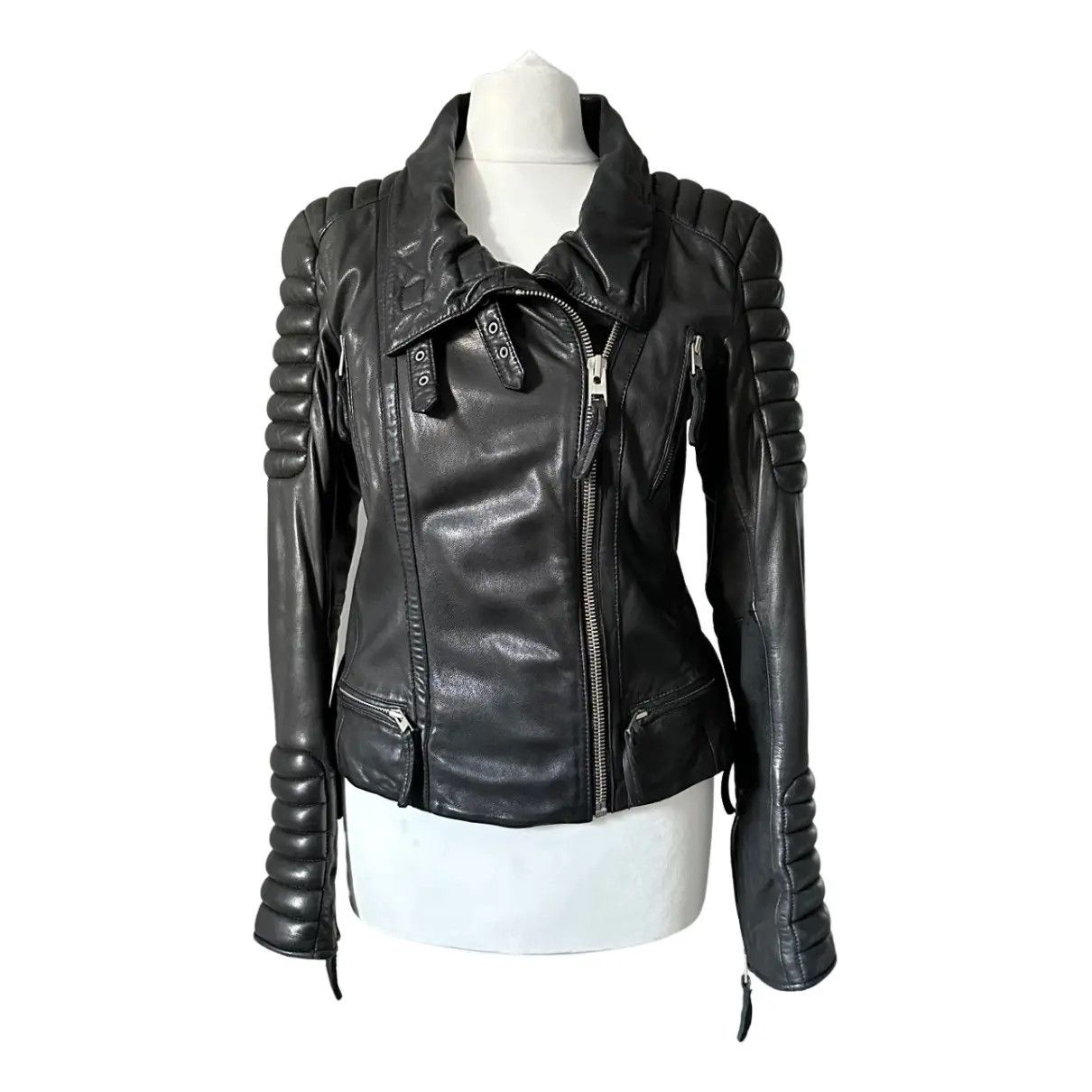 Allsaints AllSaints Women's Black Steine Leather Biker Jacket UK 8 Size S / US 4 / IT 40 - 2 Thumbnail