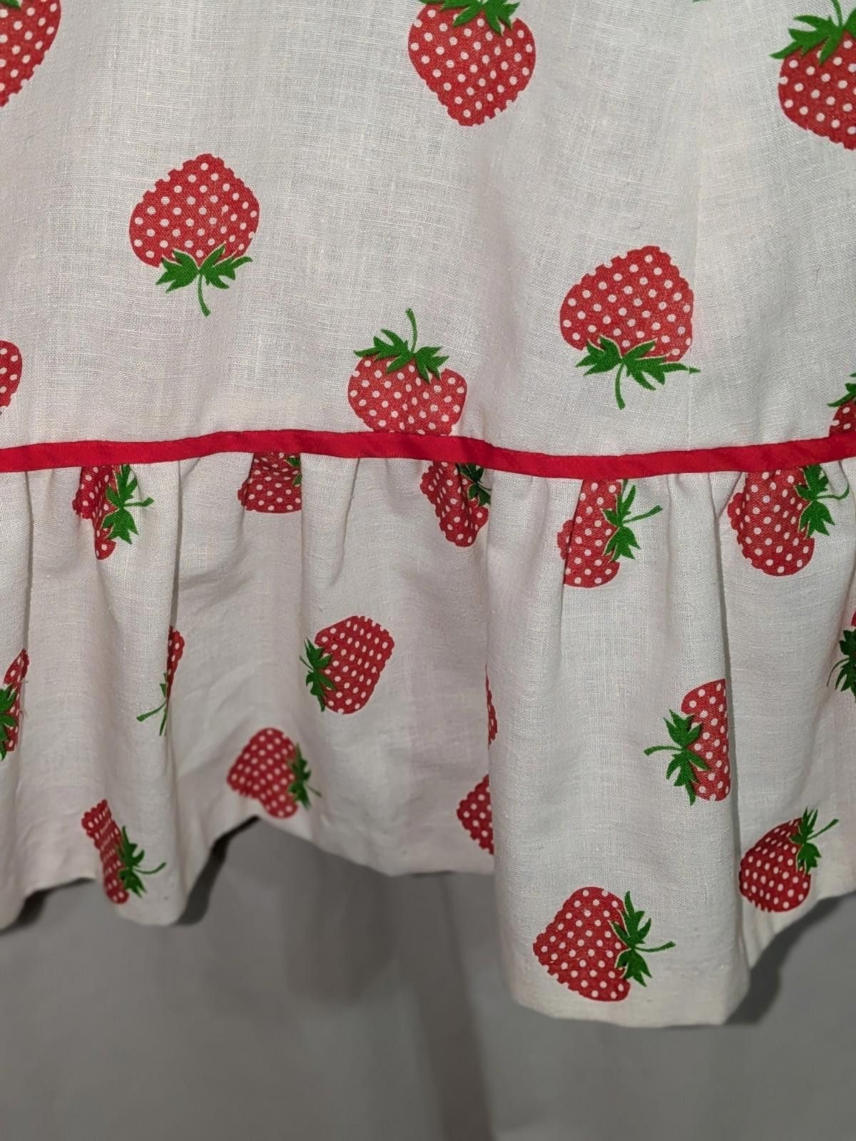 Handmade VTG 60s Pinup Handmade Strawberry Print Linen Apron Dress S Size S / US 4 / IT 40 - 4 Thumbnail