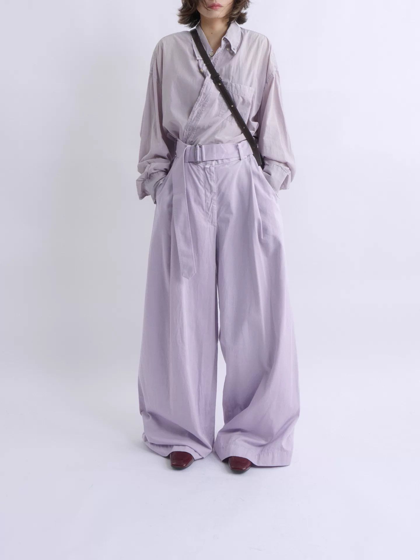 Dries Van Noten DRIES VAN NOTEN light purple high-waist wide-leg belted Size 26" / US 2 / IT 38 - 6 Thumbnail