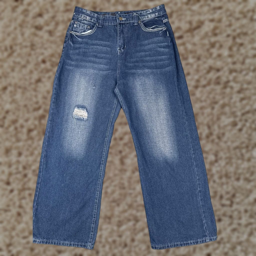 Miss Me VINTAGE Miss Me Jeans Womens 27 Blue Rhinestone Cross Back Pockets Distressed JP5854B Size 27" / US 4 / IT 40 - 1 Thumbnail