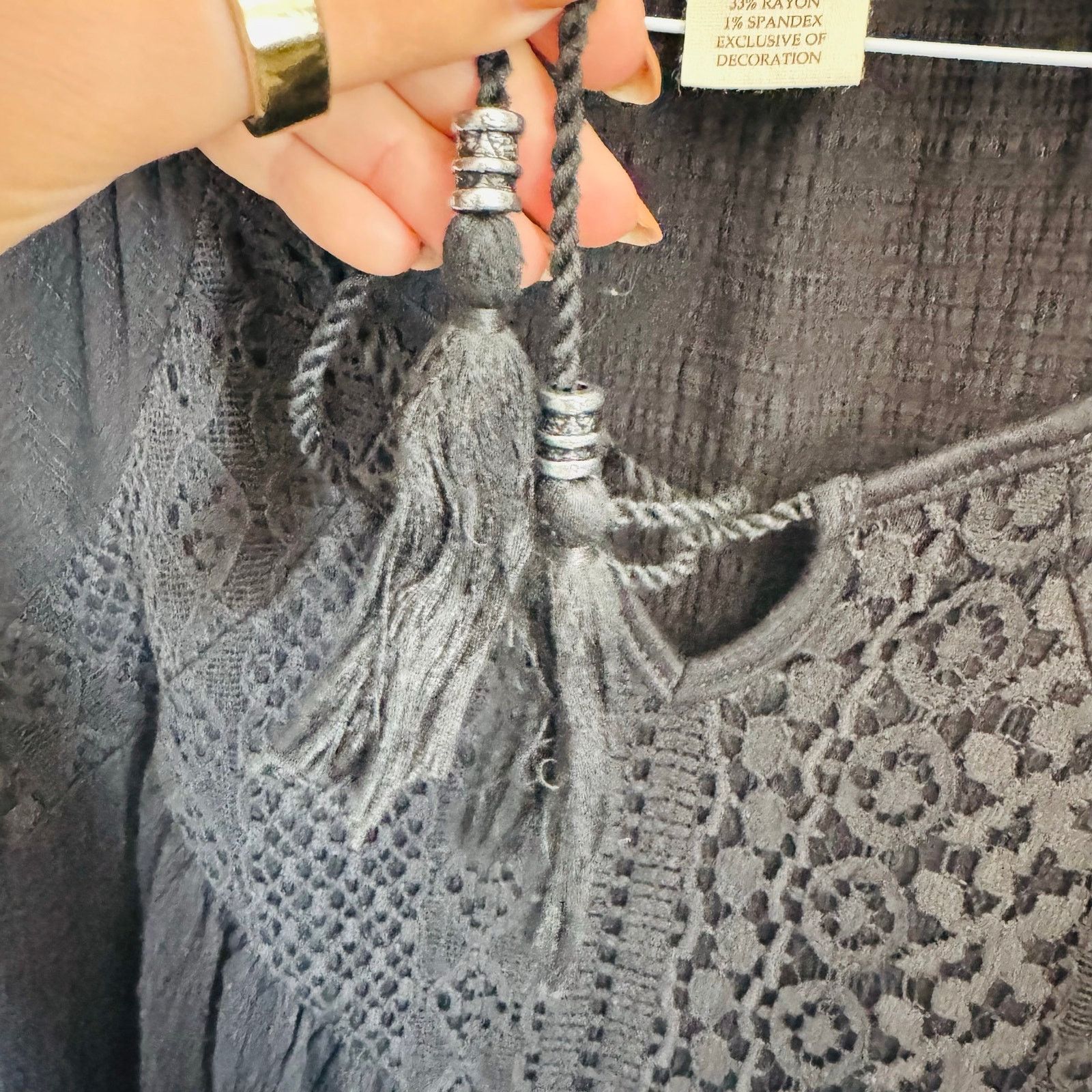 Vintage VINTAGE Black Lace Tassel Tie Blouse Top Boho Peasant Shirt Size S / US 4 / IT 40 - 8 Thumbnail