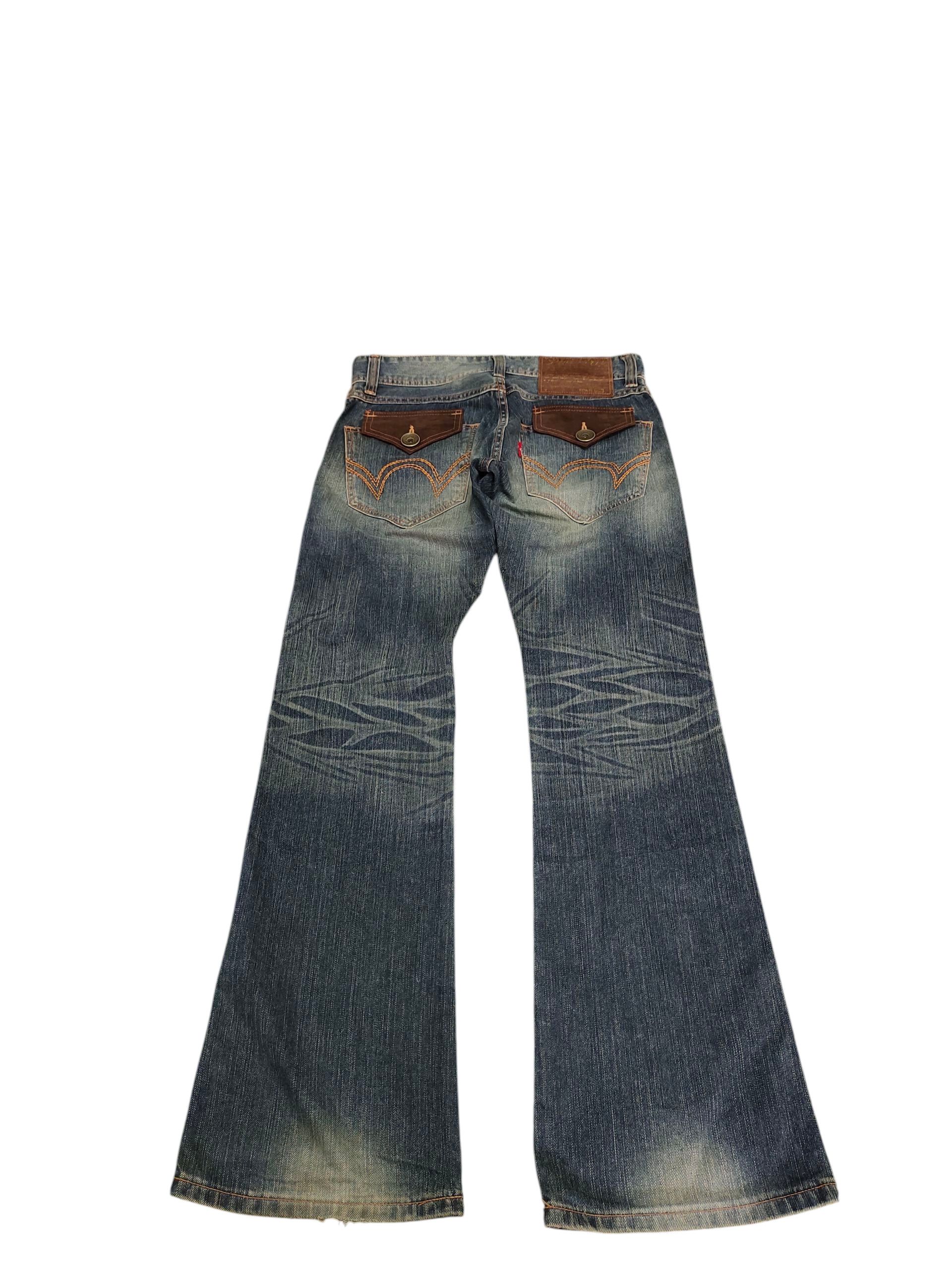Tornado Mart Flare Jeans Edwin Blue Trip Leather Trim Clawmark Bootcut Size US 29 - 2 Thumbnail