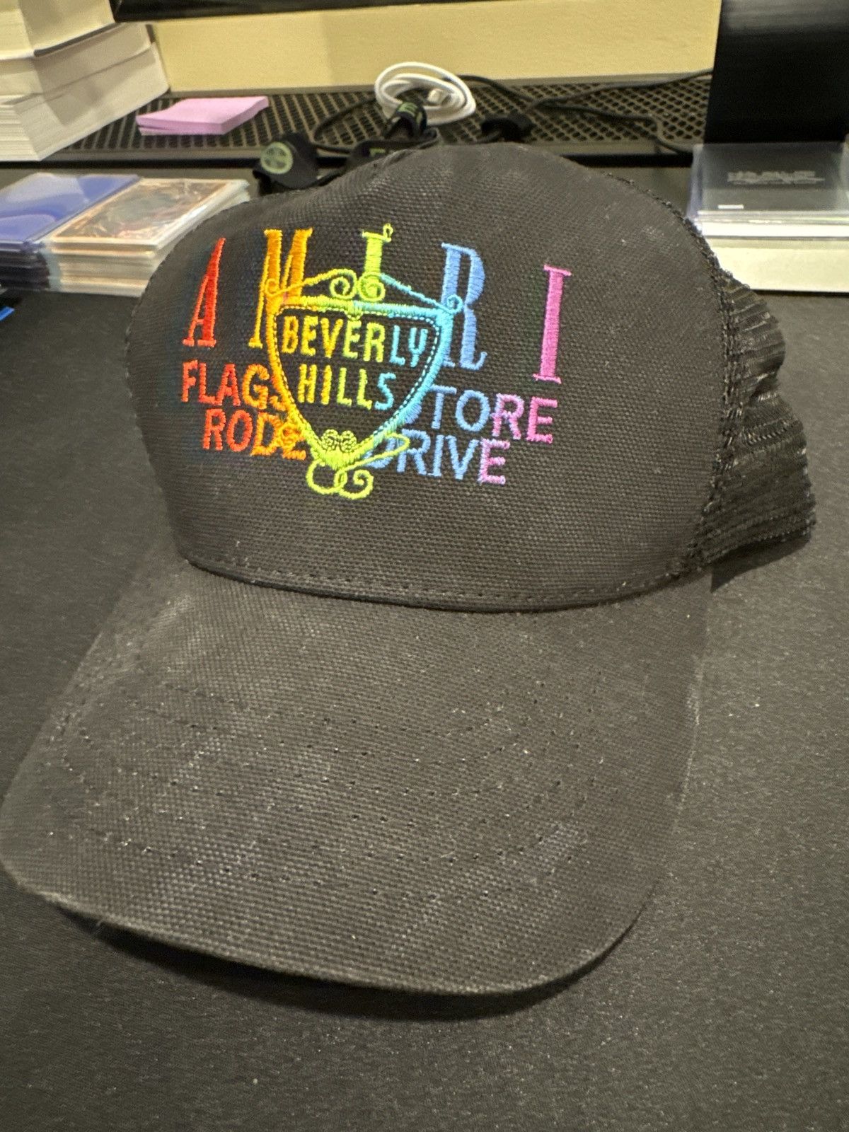 image of Amiri Snapback Trucket Hat Beverly Hills Rainbow Multicolor in Black, Men's
