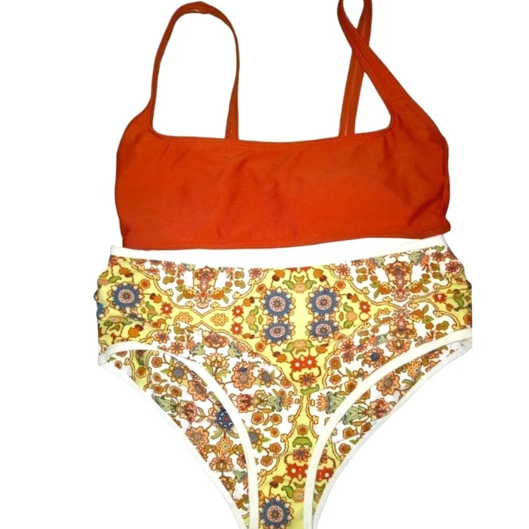 Shein SheIn Floral Bikini Set - 2 Piece - Top M Bottom L - Orange Swimwear - High-Waisted - Women - Regular Size 32" / US 10 / IT 46 - 5 Thumbnail