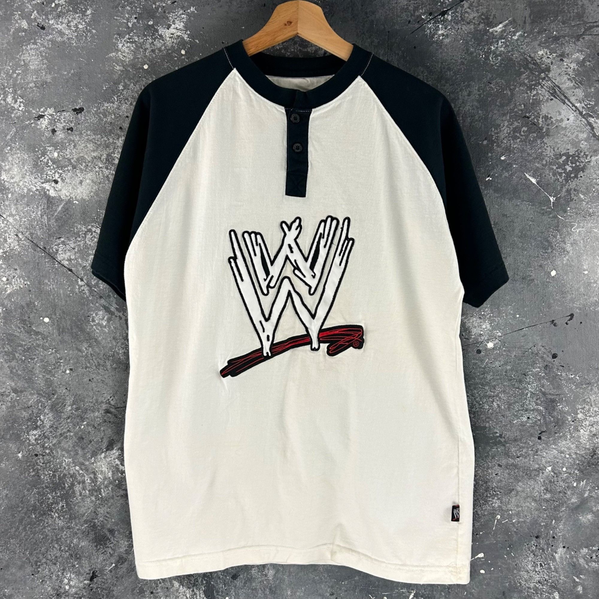 WWE Vintage 1990’s WWE baseball embroidered white black shirt Size US L / EU 52-54 / 3 - 1 Thumbnail