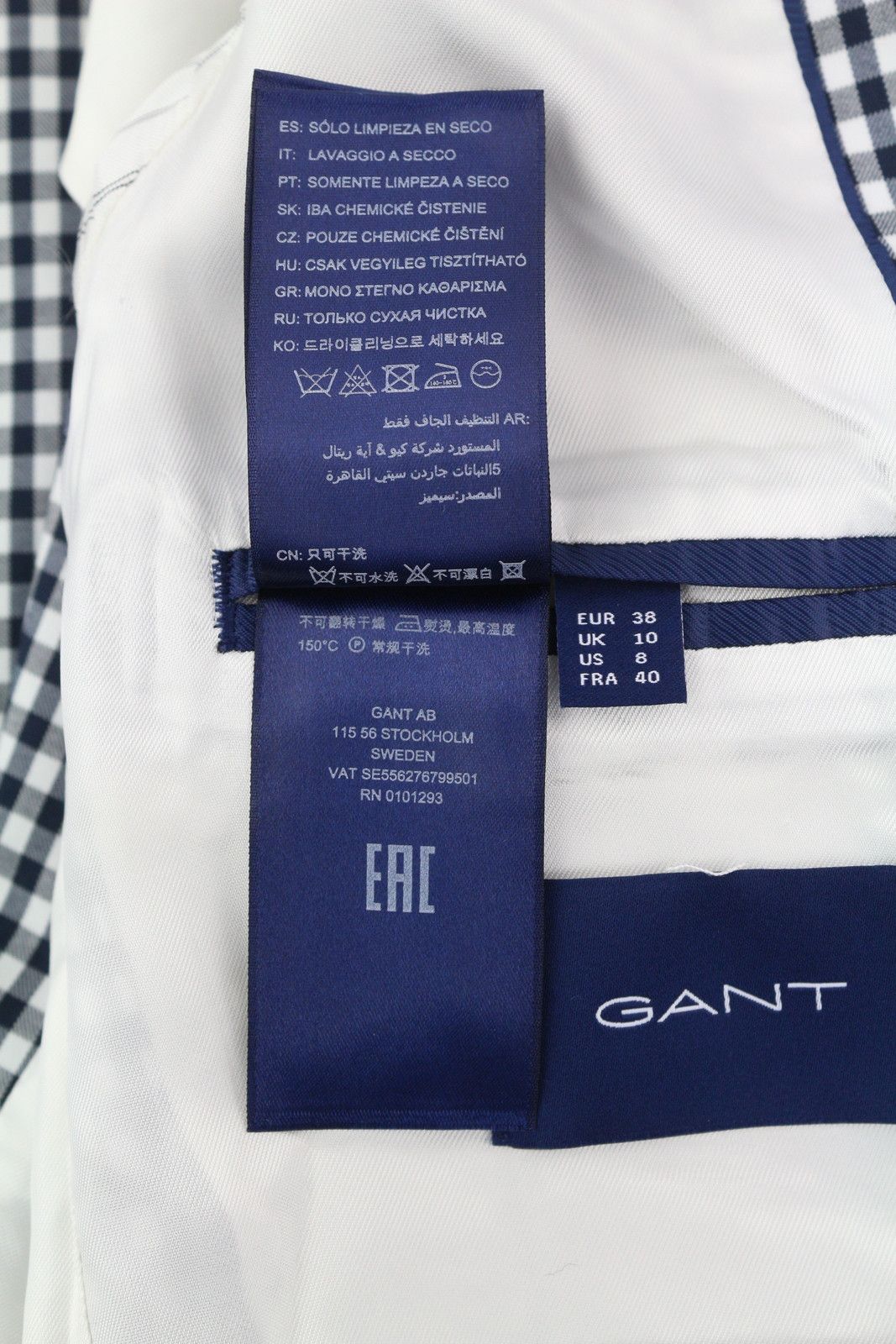 Gant GINGHAM STRETCH EU38 Blue Plaid Notch Blazer 85312 Size M / US 6-8 / IT 42-44 - 12 Thumbnail