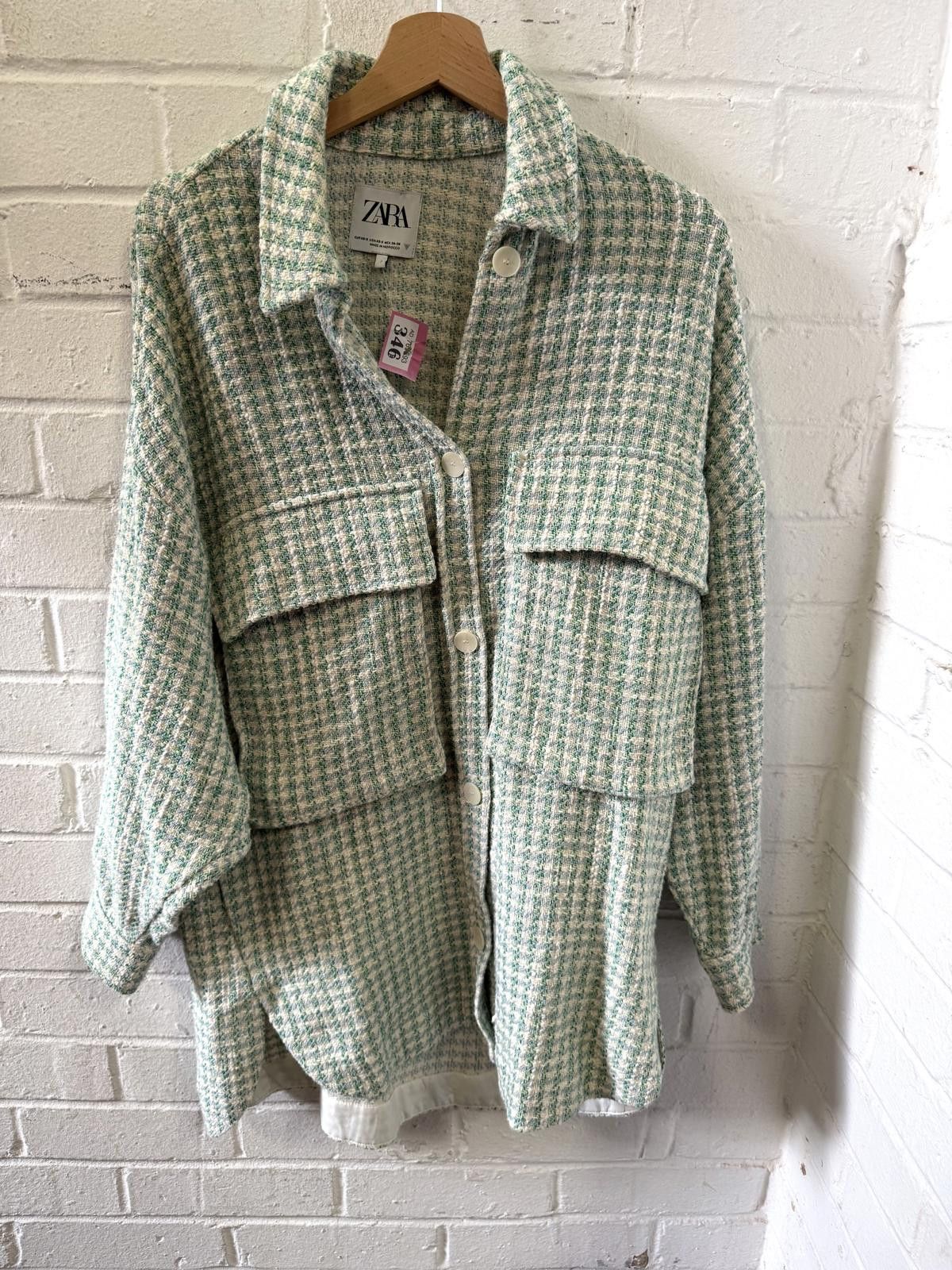 Zara ZARA Green Houndstooth Overshirt Jacket Size 34R - 1 Thumbnail