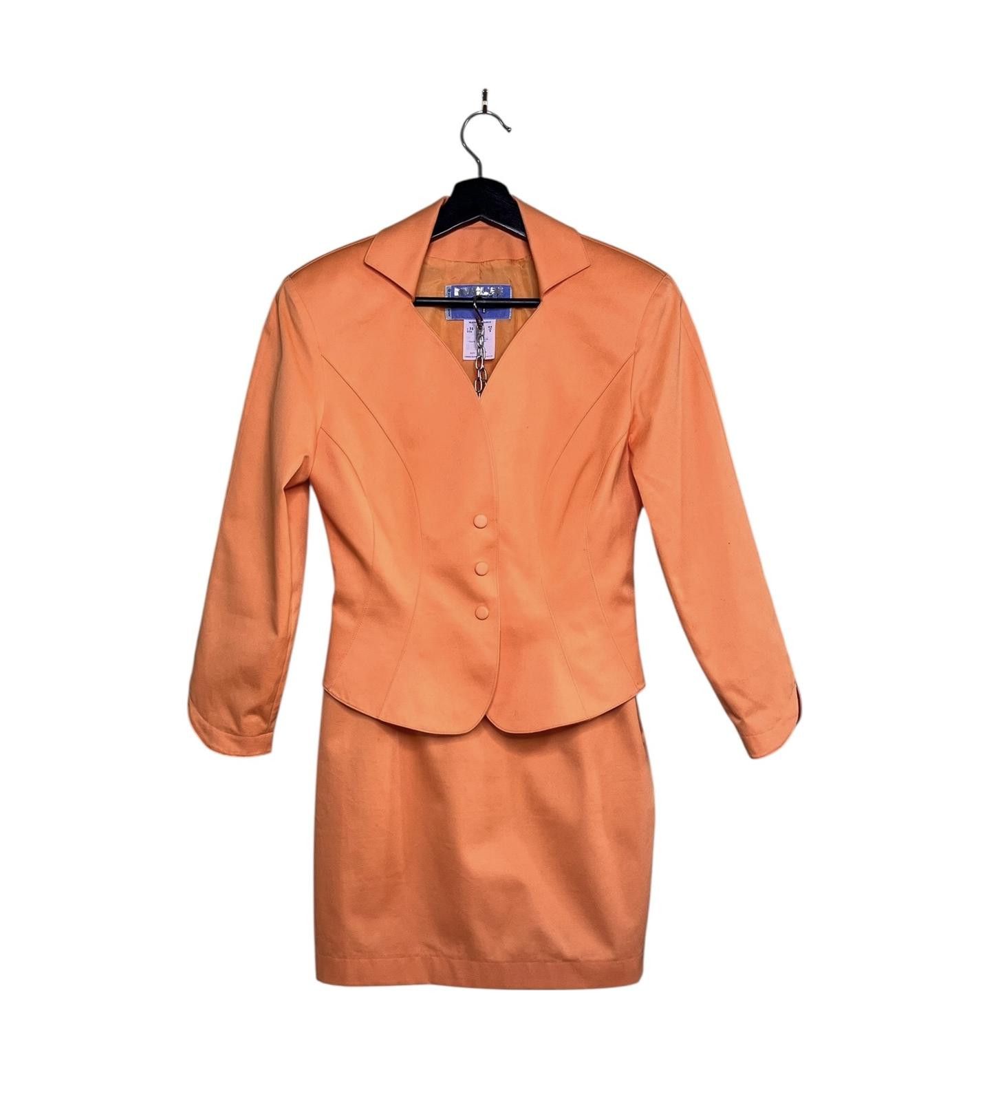 Thierry Mugler Vintage Thierry Mugler Orange Skirt Suit Set Blazer 36France Size S / US 4 / IT 40 - 1 Thumbnail