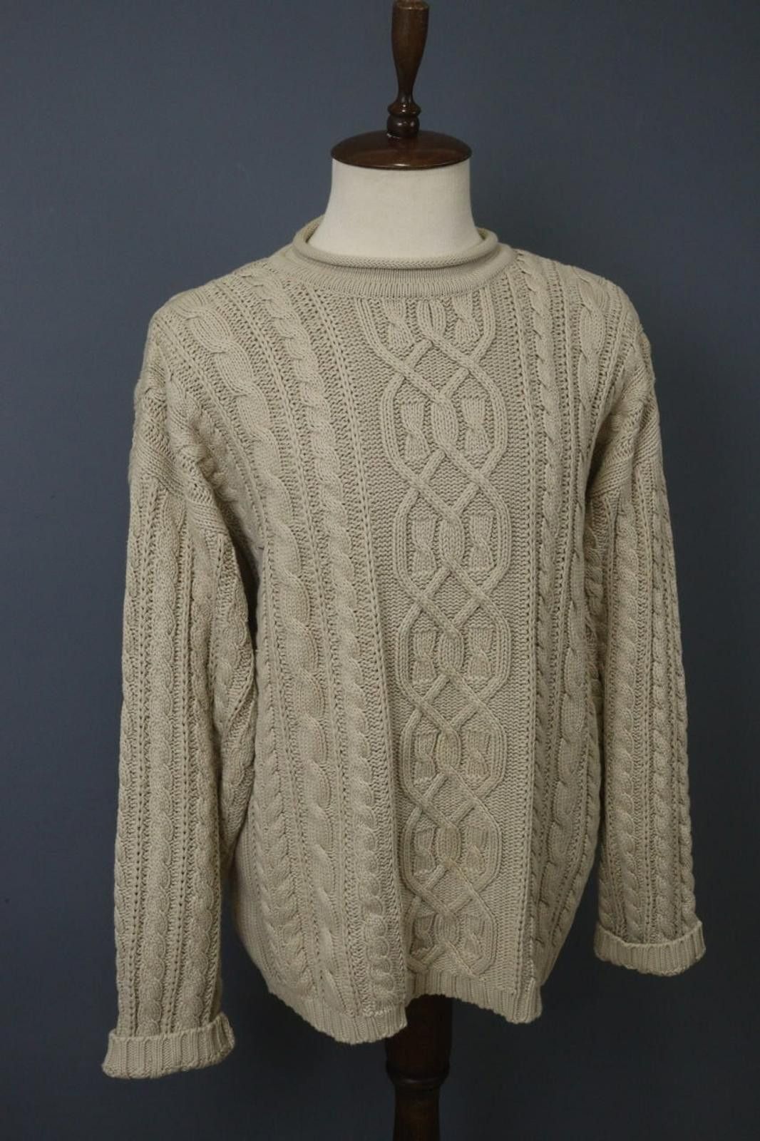 Designer Hackett London Tan Cable Knit Crew Neck Sweater Size L Size L / US 10 / IT 46 - 6 Thumbnail