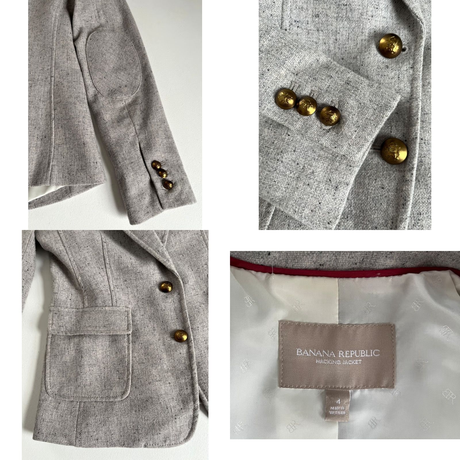 Banana Republic VINTAGE Banana Republic Blazer Wool Blend Size 4 Gray Women’s Hacking Jacket Elbow Patches Blazer Business 2000s Womens Size S / US 4 / IT 40 - 8 Thumbnail