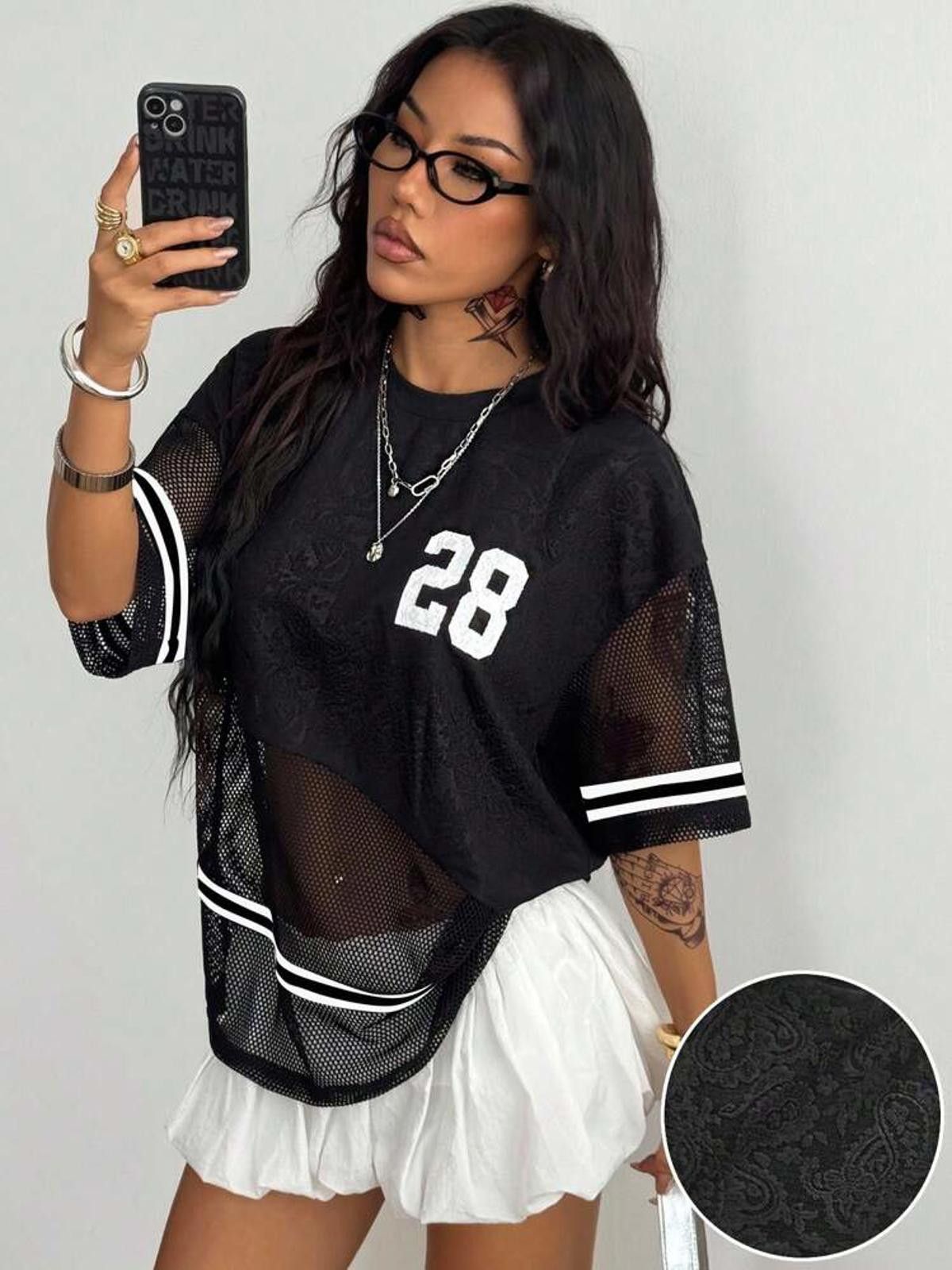 Other Contrast Floral Mesh Black Jersey Number 28 Size L / US 10 / IT 46 - 5 Thumbnail