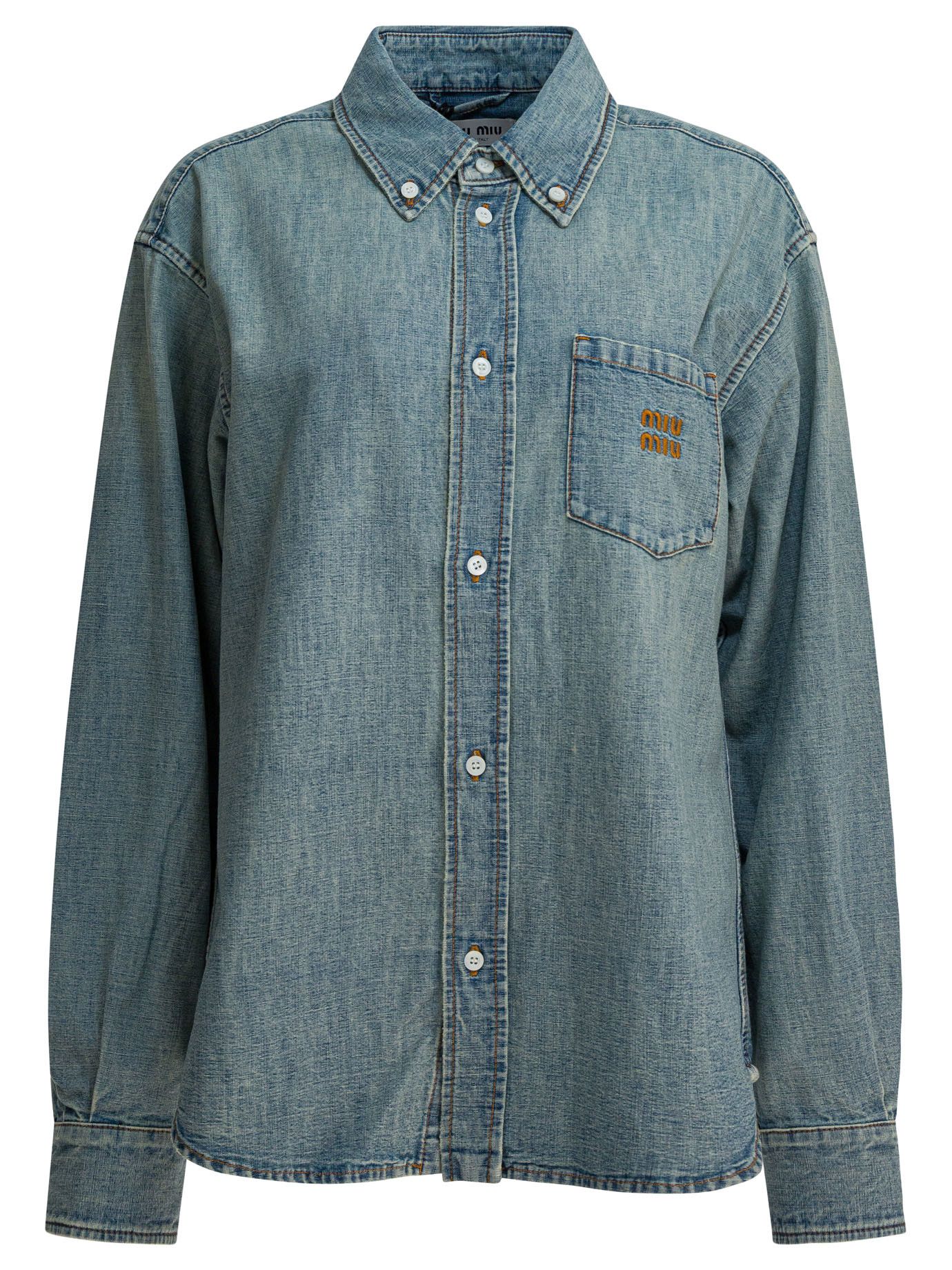 Miu Miu Miu Miu Denim Shirt With Logo tag size 42 Women - USA Duties Paid Size M / US 6-8 / IT 42-44 - 1 Thumbnail
