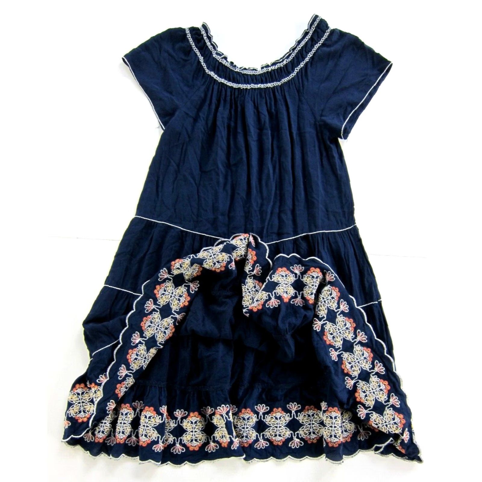 Vintage VINTAGE Max Studio 100% Rayon Blue Pink Embroidered Floral Short Sleeve Shift Dress M Size 32" / US 10 / IT 46 - 5 Thumbnail
