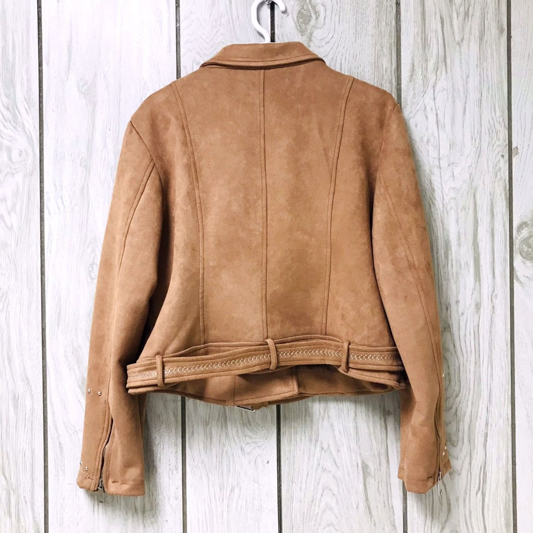 BKE BKE Women Brown Faux Suede Studded Stretch Asymmetrical Zip Jacket XL Jacket Womens Brown Leatherette Buckle Zipper Pockets Motorcycle Size XL / US 12-14 / IT 48-50 - 2 Thumbnail