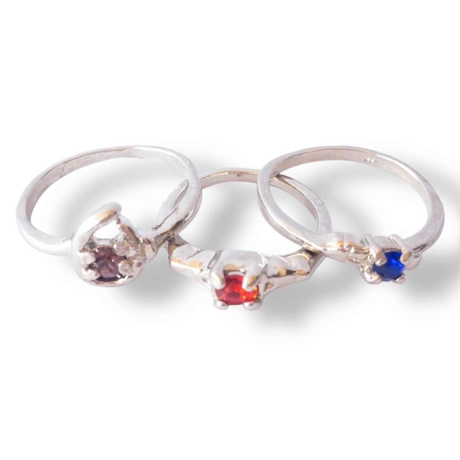 Other Silver 3 Ring Lot With Gemstones Size 5 and 7 Size ONE SIZE - 2 Thumbnail