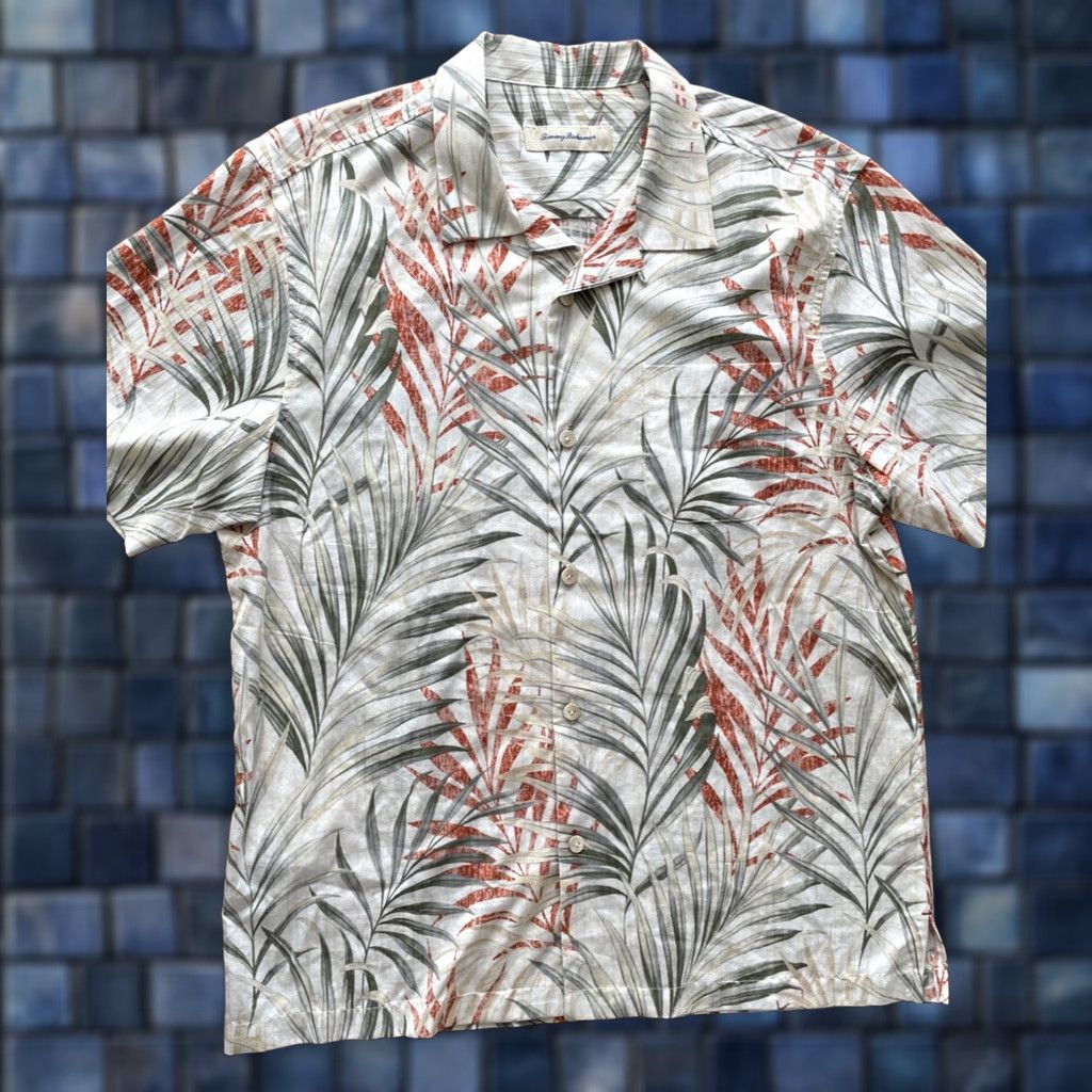 Tommy Bahama Tommy Bahama Hawaiian Shirt Mens Large Short Sleeve Button-Up Collared Leaf Floral Print Linen Silk Blend Multicolor Beach Tropical Coastal Lounge Size US L / EU 52-54 / 3 - 1 Thumbnail