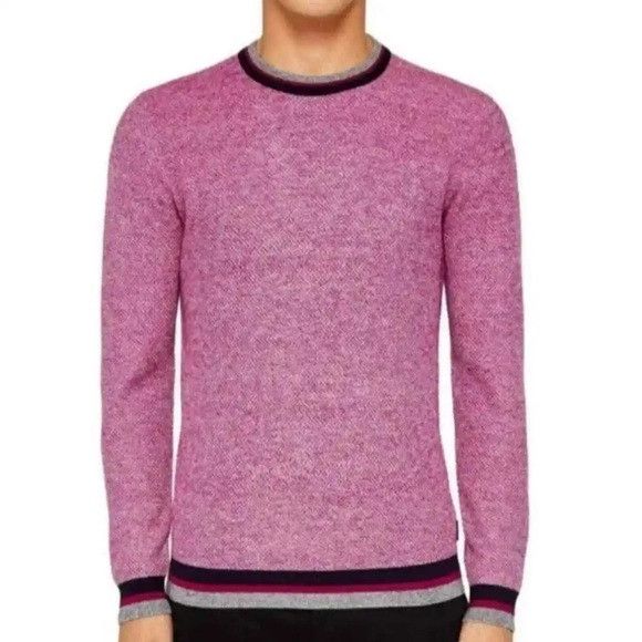 image of Ted Baker London Sea Salt Contrast Textured Sweater in Grape/Gray, Men's (Size XL)