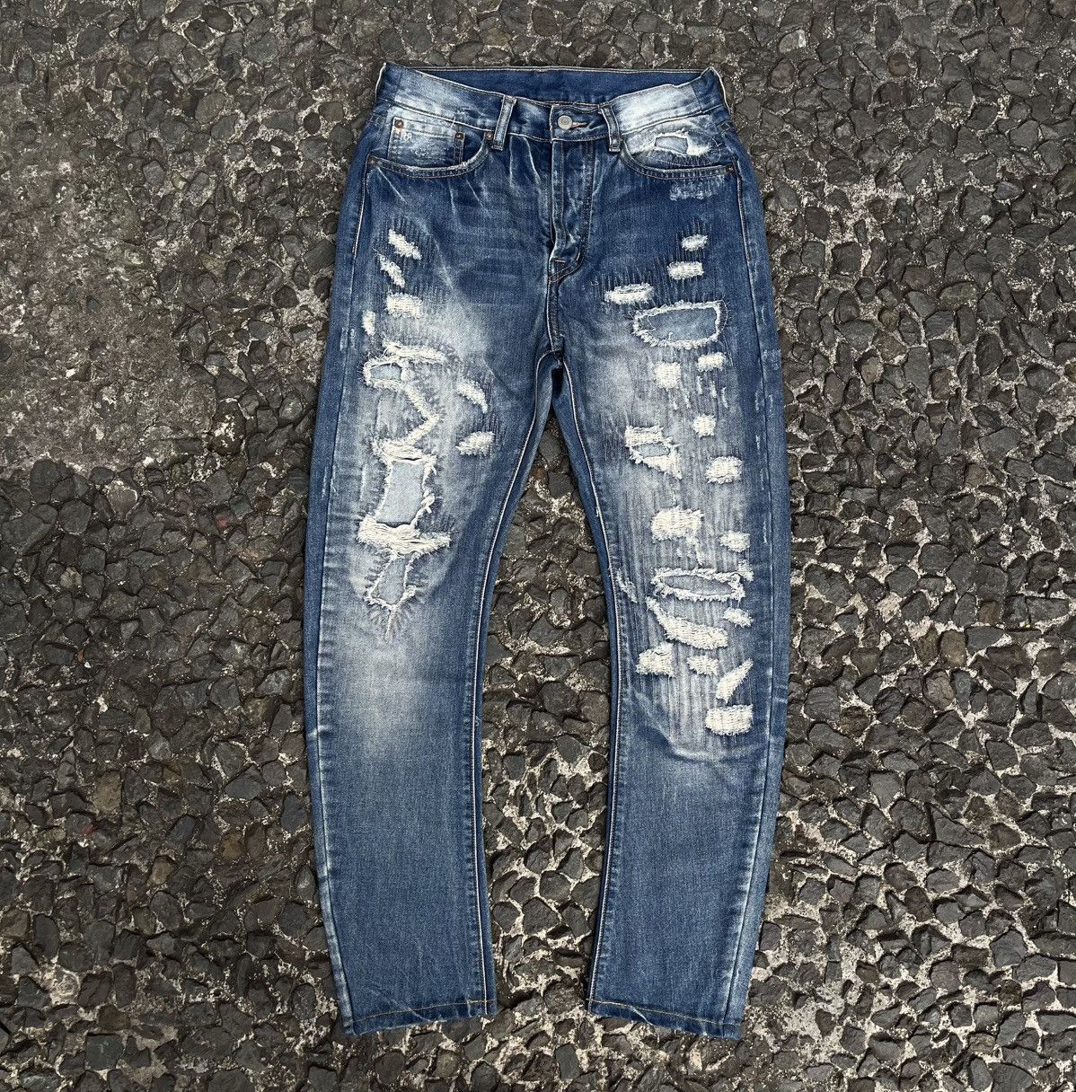 RRL Ralph Lauren Vintage Double RL Cut 528 Slim Boot Distressed Denim Size US 31 - 1 Thumbnail