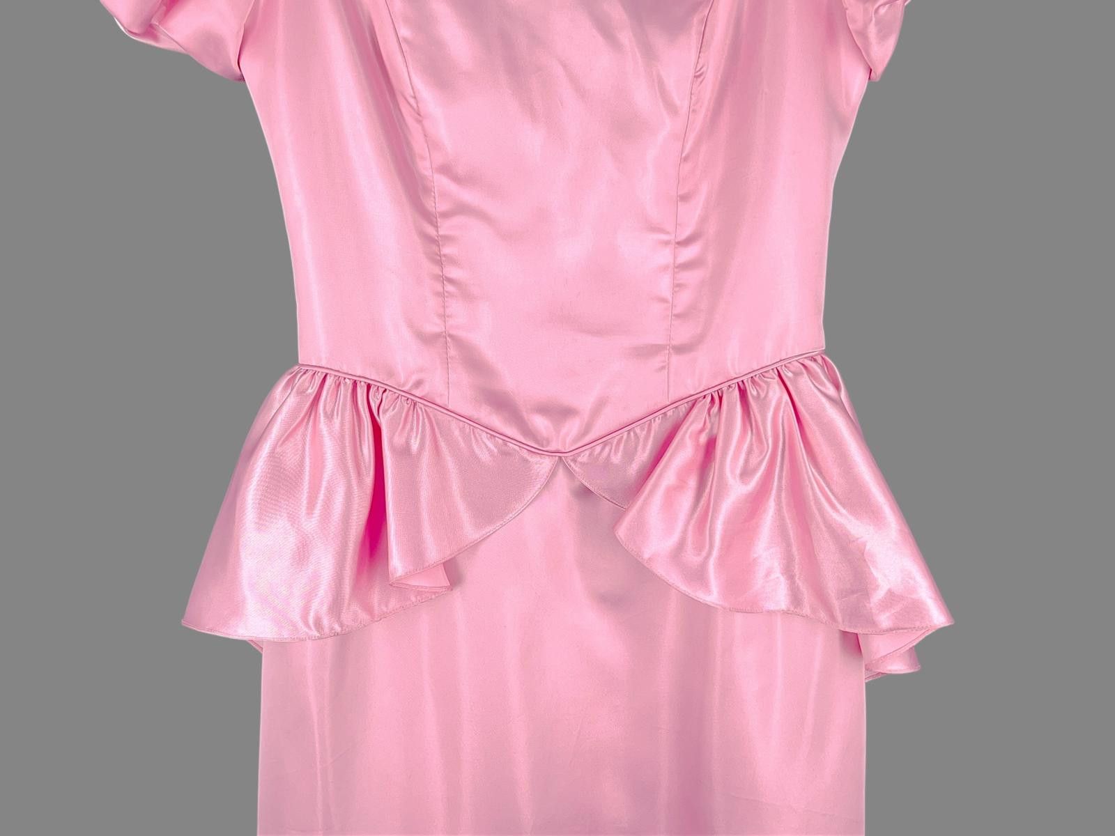 Designer 80s Pink Peplum Satin Prom Dress Barbiecore Size M / US 6-8 / IT 42-44 - 6 Thumbnail
