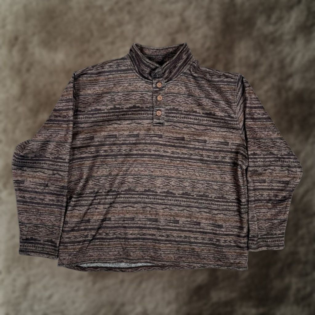 Ariat Ariat Sweatshirt Mens 2XL Brown Fleece Lined Henley Western Aztec Pullover Size US XXL / EU 58 / 5 - 1 Thumbnail