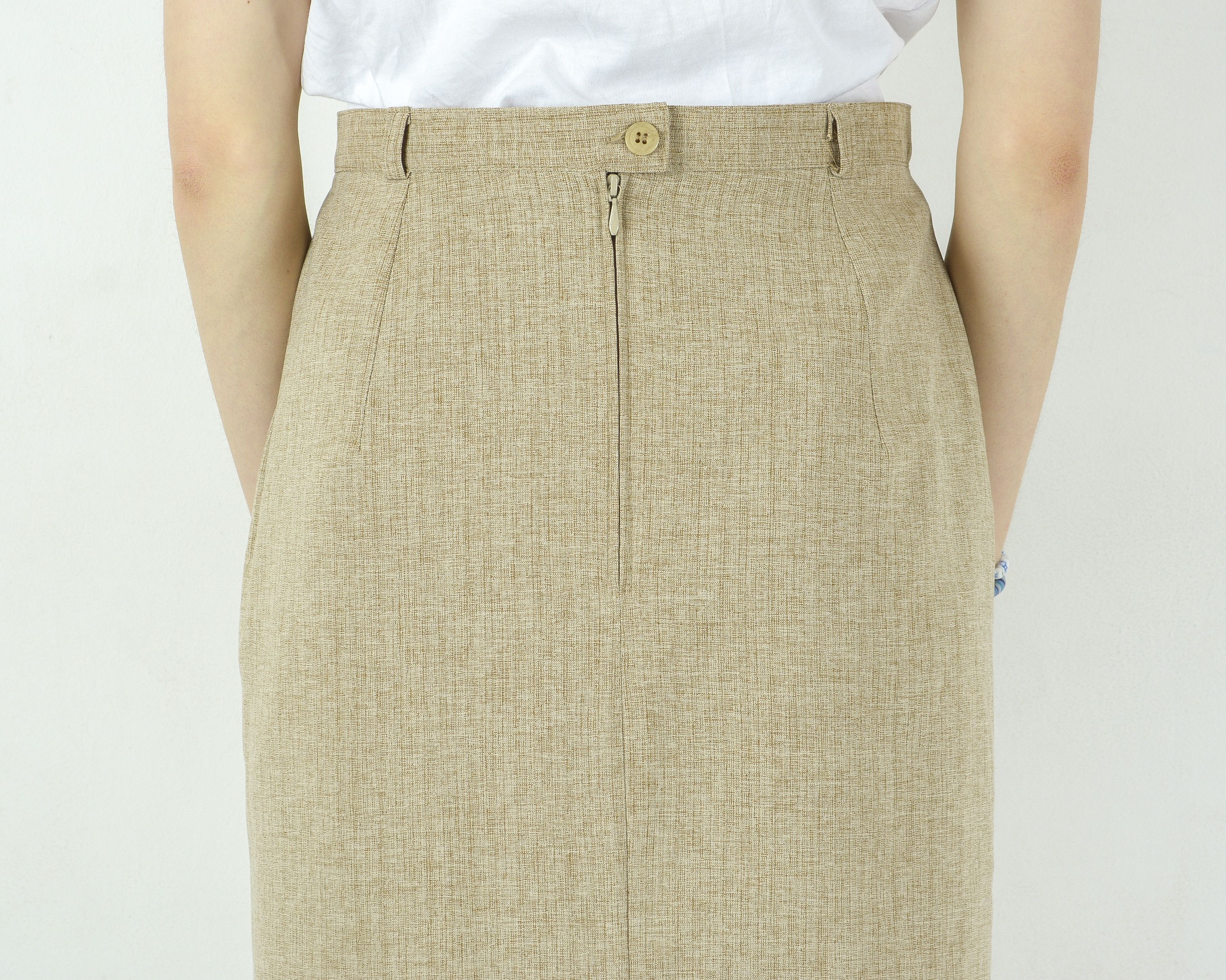 Other × Vintage ENCADEE Straight Midi Slit Skirt Lined Skirt Beige Bottoms Size 30" / US 8 / IT 44 - 6 Thumbnail