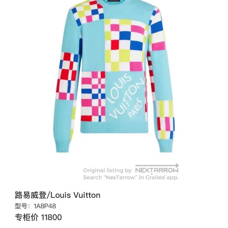 Louis Vuitton Louis Vuitton Blue Wool Checkerboard Knit Sweater . Size US XXL / EU 58 / 5 - 6 Thumbnail