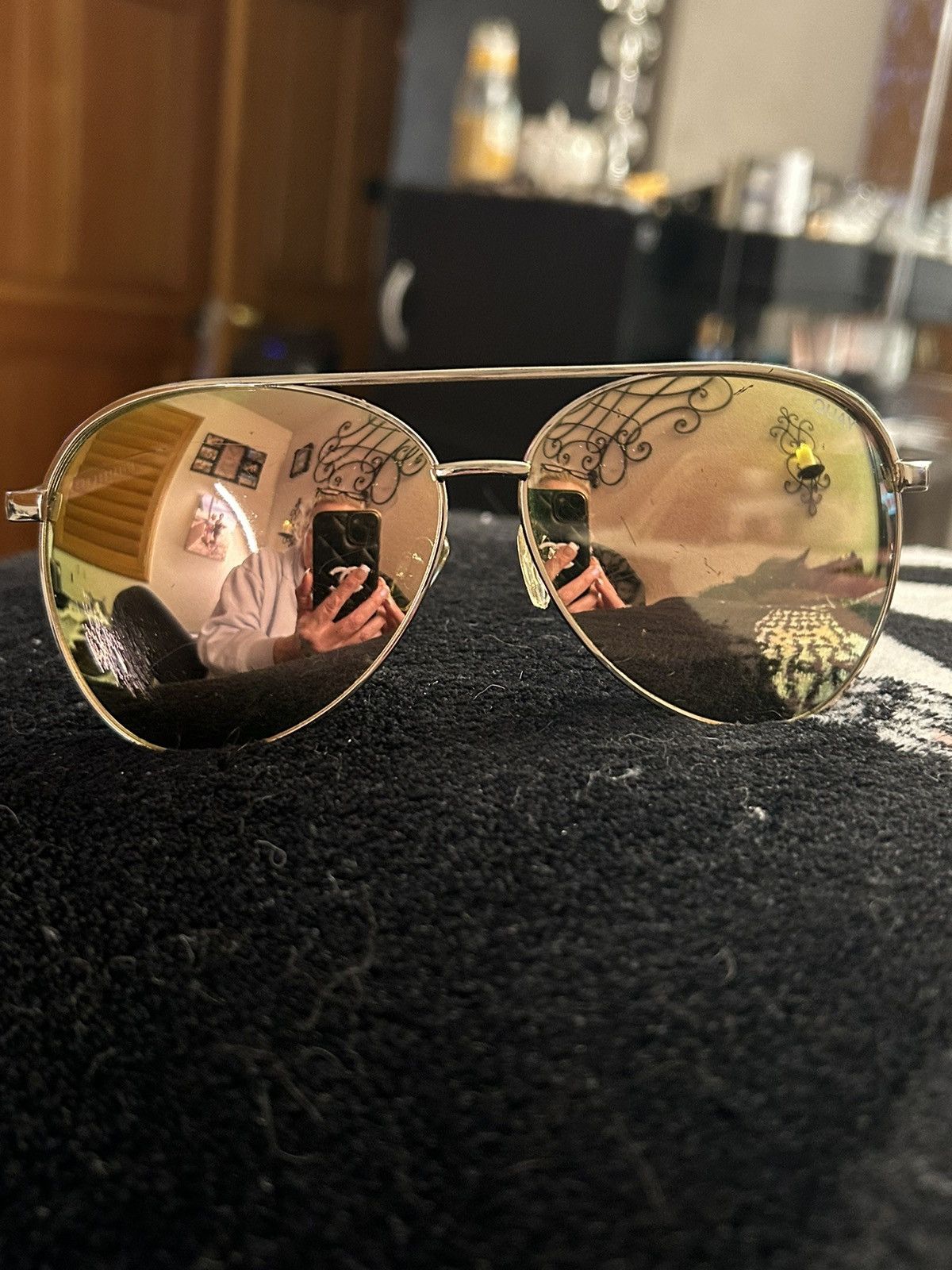 Quay Preowned Gold Mirrored Brow Bar Aviator Sunglasses Size ONE SIZE - 10 Thumbnail