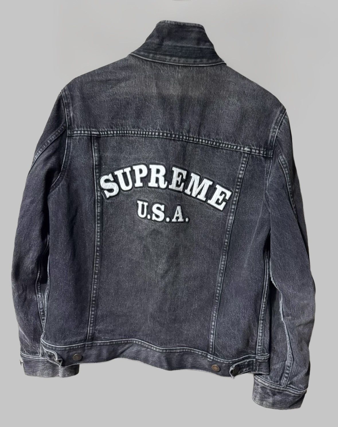 Supreme SS13 Supreme 'Fuck' Typewriter Slogan Denim Trucker Jacket