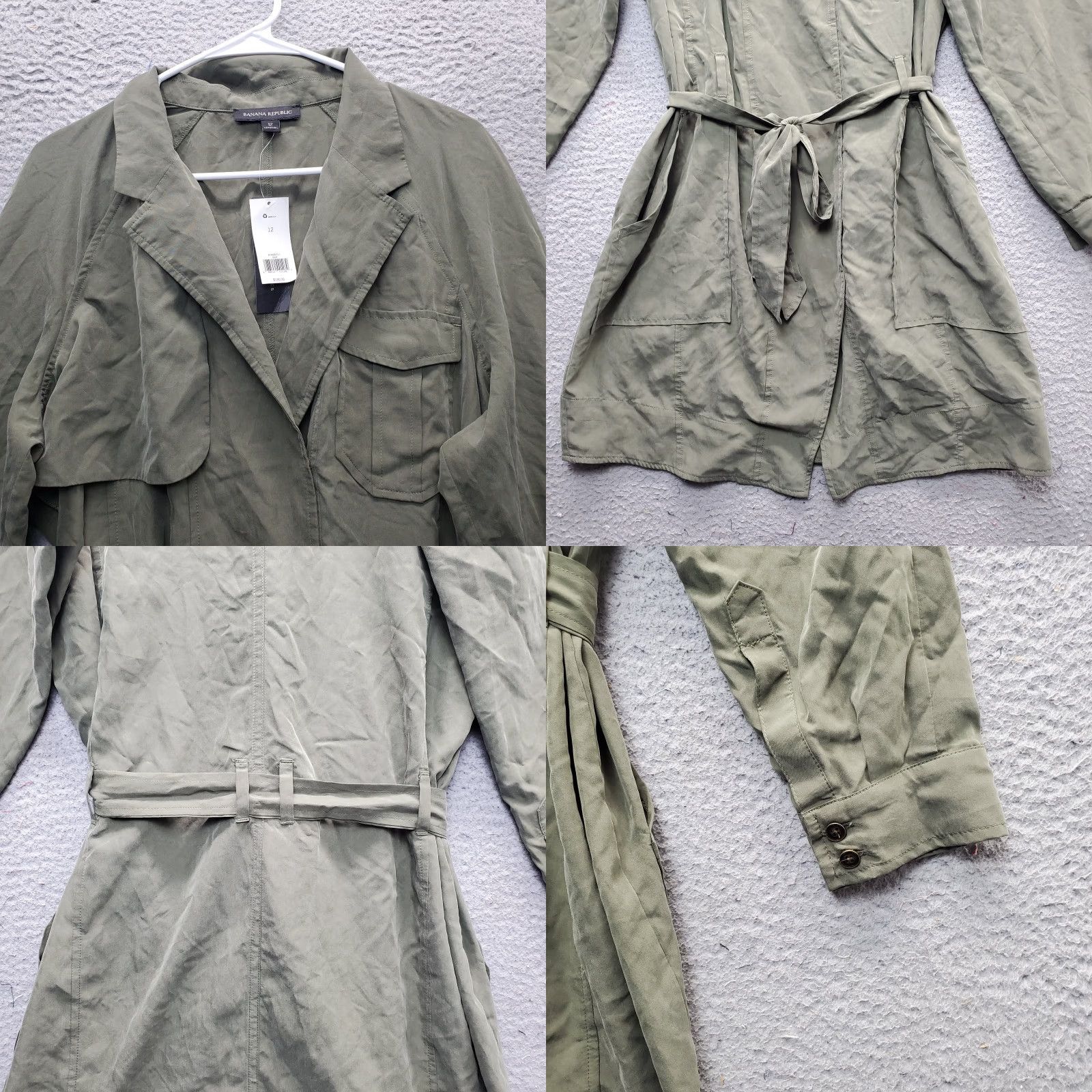 Banana Republic Banana Republic Womens 12 Trench Dress Green Roll Tab Sleeve Belt Waist Notch Midi Shirt Dress Womens Size 12 Green BanRRPmid Size XL / US 12-14 / IT 48-50 - 8 Thumbnail