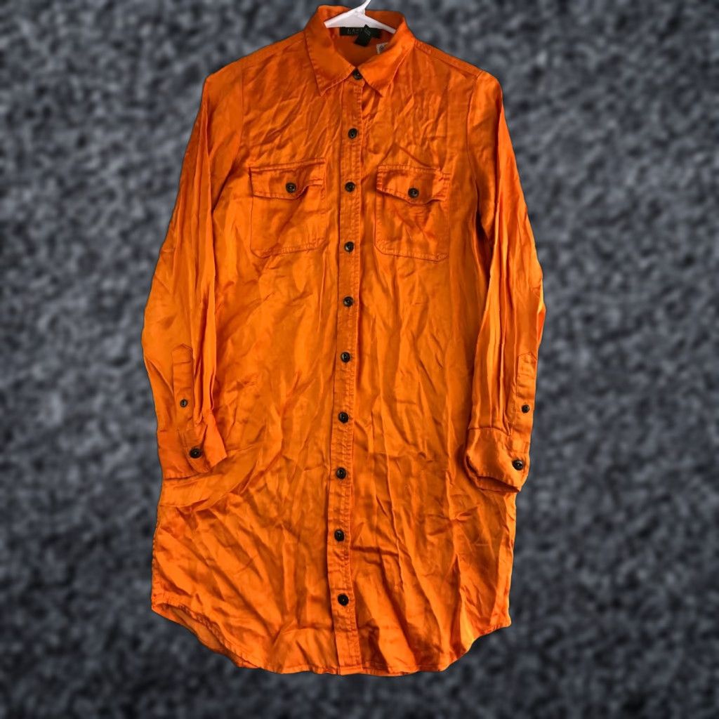 Ralph Lauren VINTAGE Lauren Ralph Lauren Shirt Dress Women's 2 Orange Long Sleeve Collared Button Up Size XS / US 0-2 / IT 36-38 - 1 Thumbnail