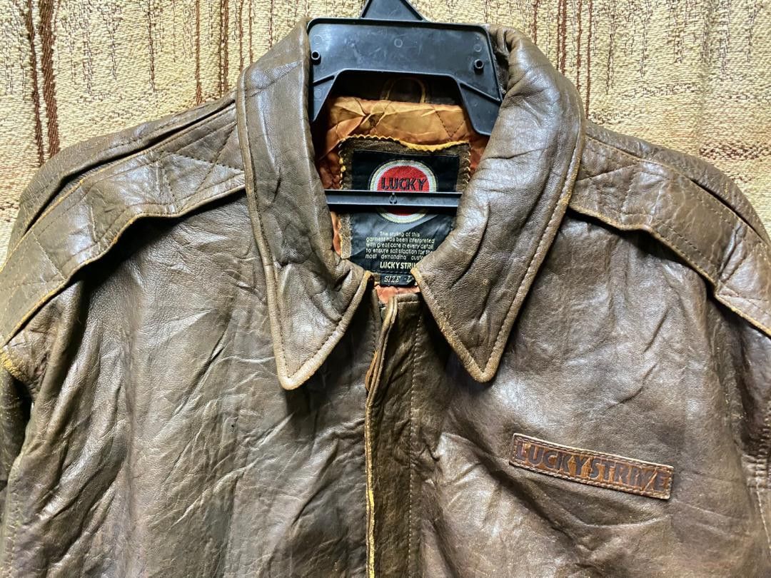 Genuine Leather 90s🔥 Lucky Strike Leather Jacket Size US L / EU 52-54 / 3 - 5 Thumbnail