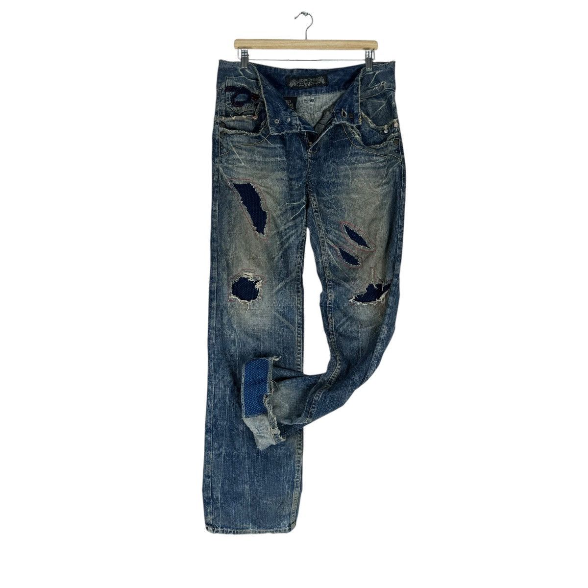 Indigo ⚡️RED PEPPER GOLD PATCHWORK DENIM JEANS PANTS Size US 36 / EU 52 - 2 Thumbnail