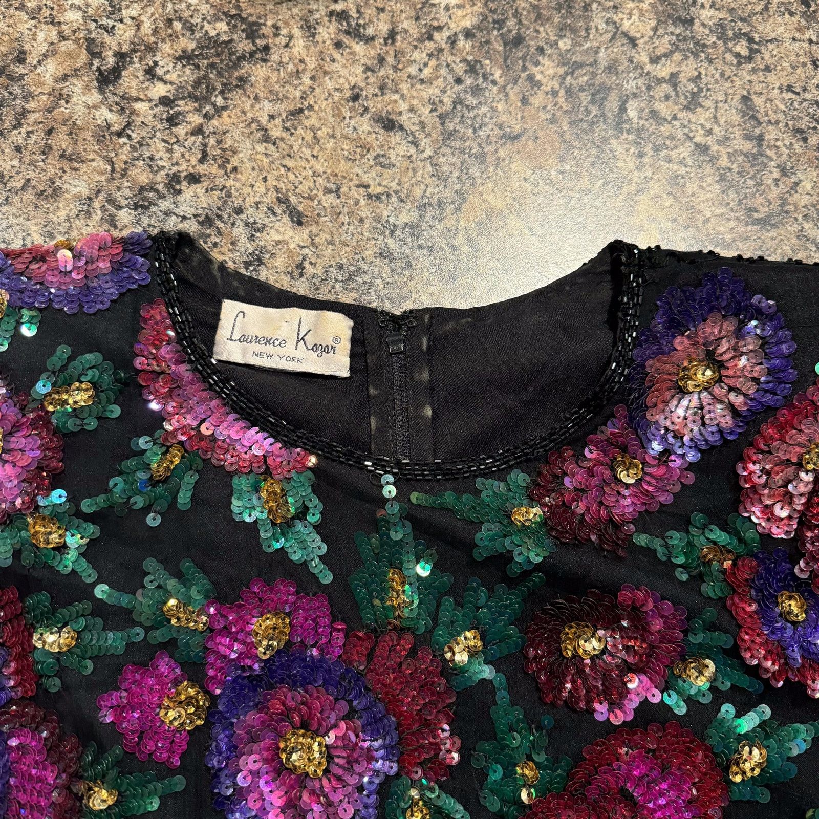 Other Vintage Laurence Kazar Dress Sequin Beaded Floral Medium Size M / US 6-8 / IT 42-44 - 3 Thumbnail