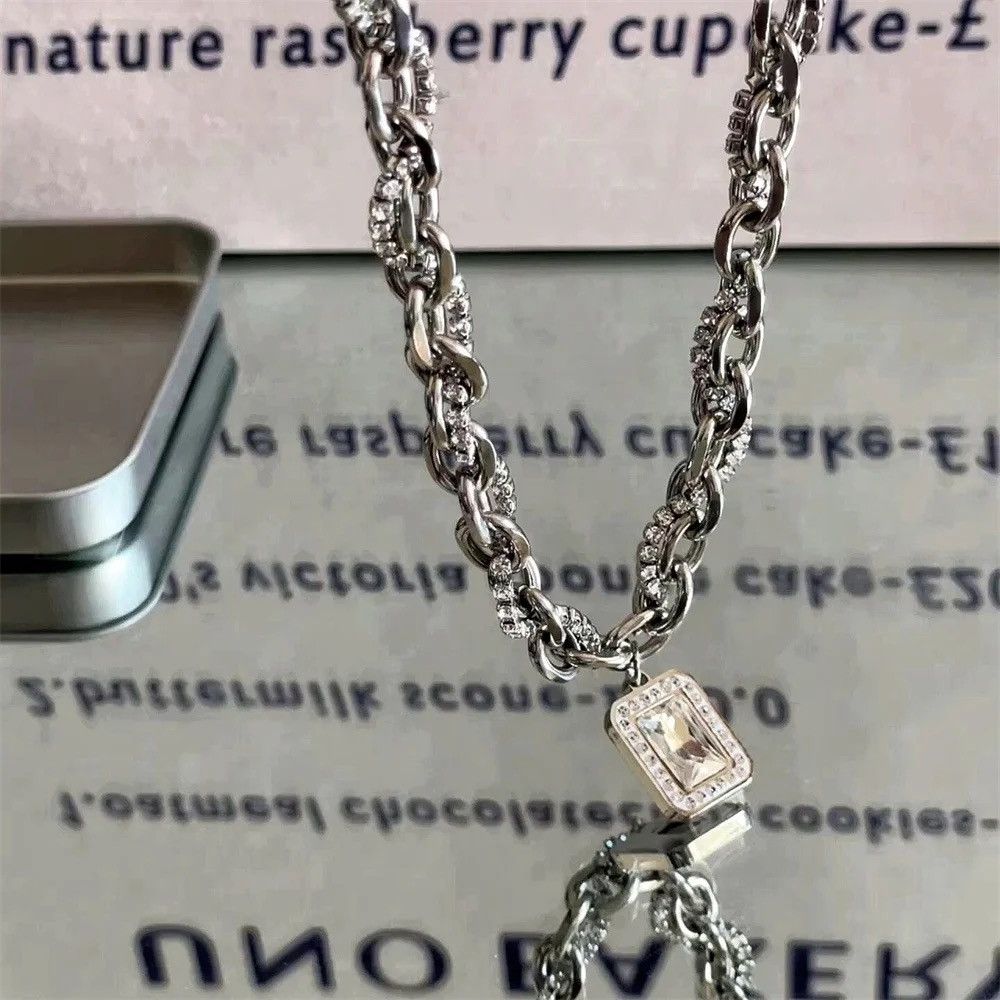 Jewelry × Vintage Hip Hop Square Zircon Necklace Titanium Steel Pendant Size ONE SIZE - 5 Thumbnail