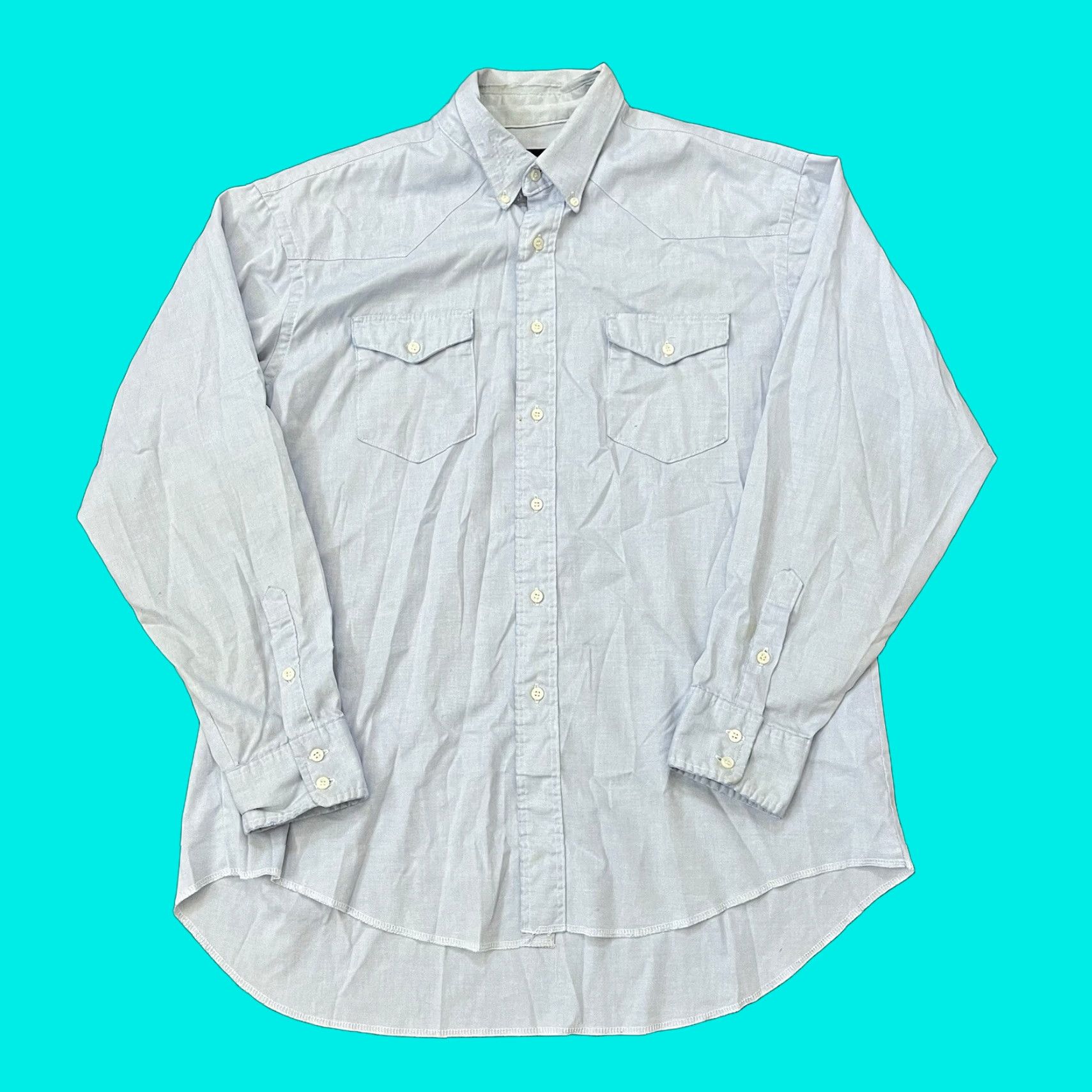 Wrangler VINTAGE Wrangler Button-Down Shirt Mens 17.5 35 Long USA Western Blue Pearl Snap Cowboy Rodeo 1990s Mens Size US XXL / EU 58 / 5 - 1 Thumbnail
