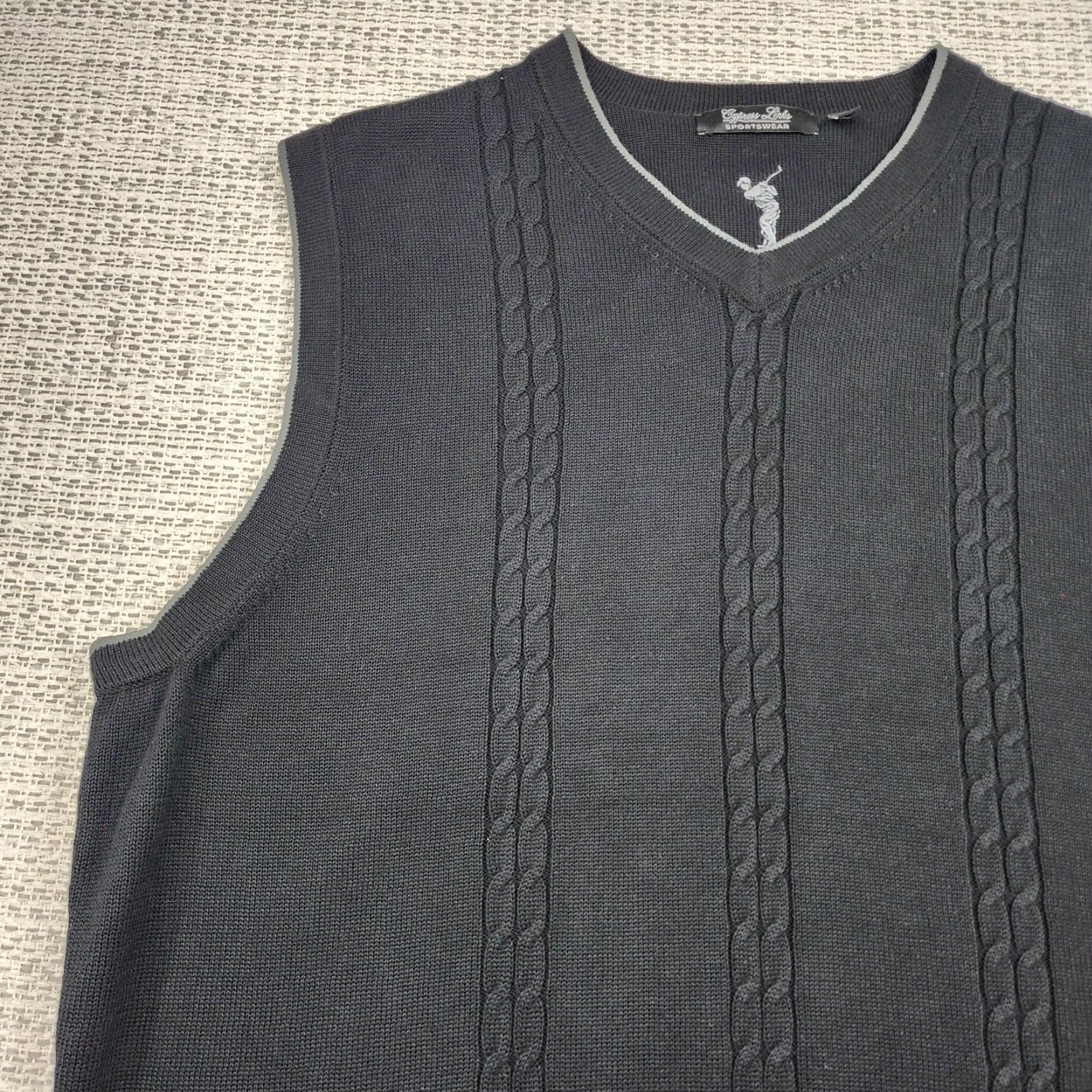 Vintage Cypress Links Sweater Vest Mens XL Black V Neck Cable Knit 100% Cotton Size US XL / EU 56 / 4 - 3 Thumbnail