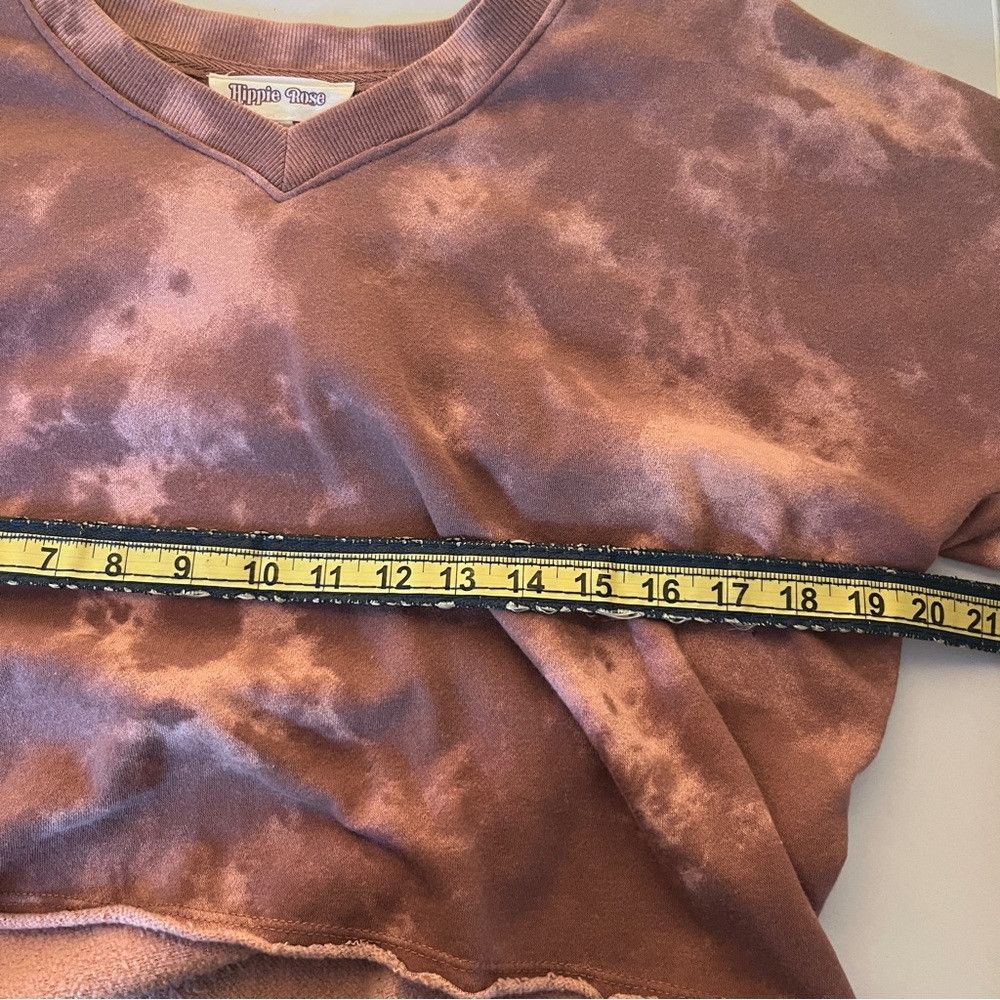 Designer Hippie Rose Vneck Raw Hem Crop Sweatshirt Pink Red Medium Size M / US 6-8 / IT 42-44 - 6 Thumbnail