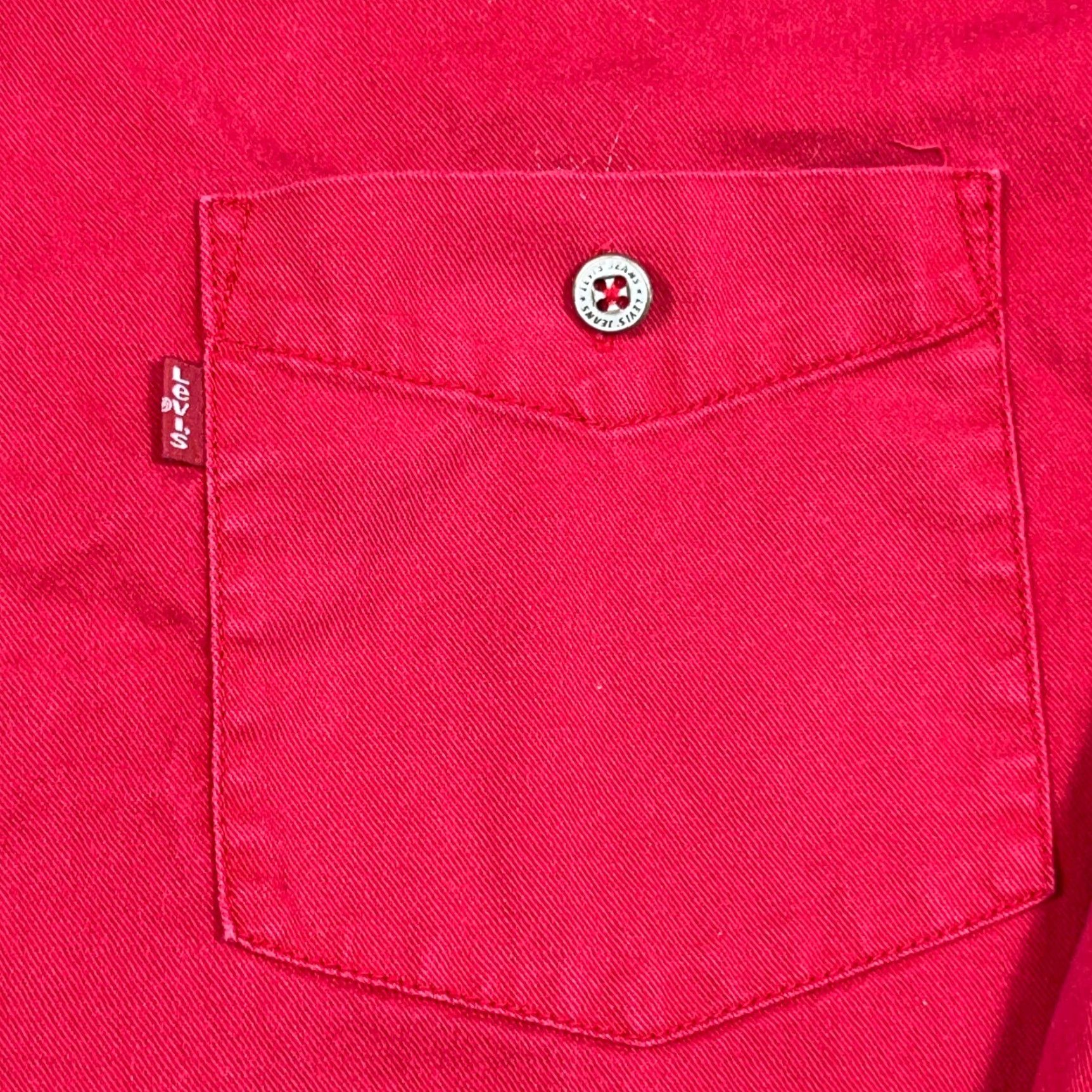VINTAGE Levi's Denim Shirt Men L Red Button Up Western 90s Cowboy Shirt Mens Red Levi's Denim Long Sleeve Button-Up Casual Western 90s
