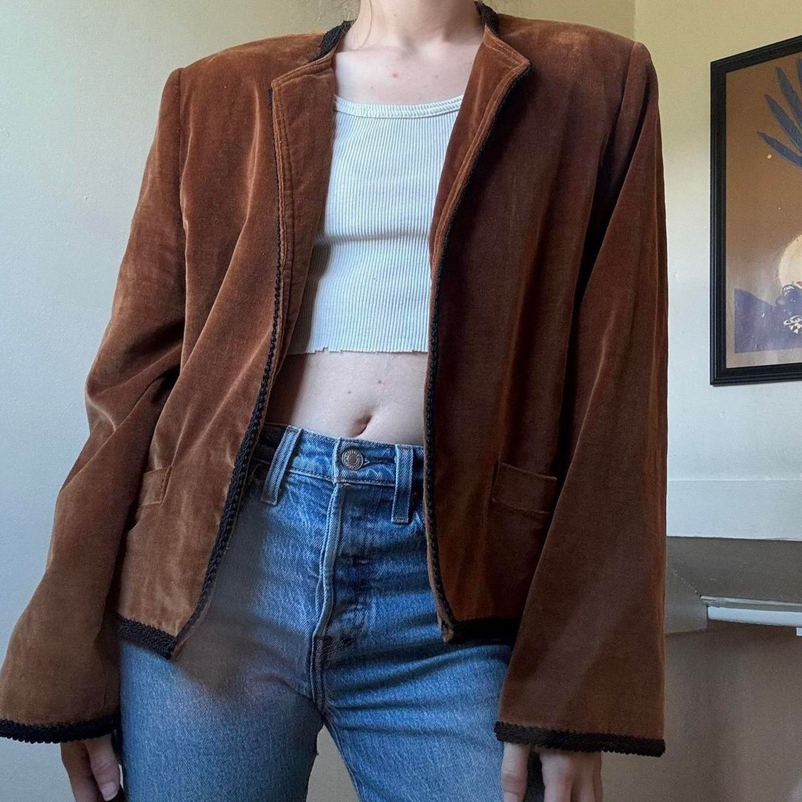 Vintage Vintage Intuitions Brown Velvet Coat 10 Preppy Blazer Size L / US 10 / IT 46 - 3 Thumbnail