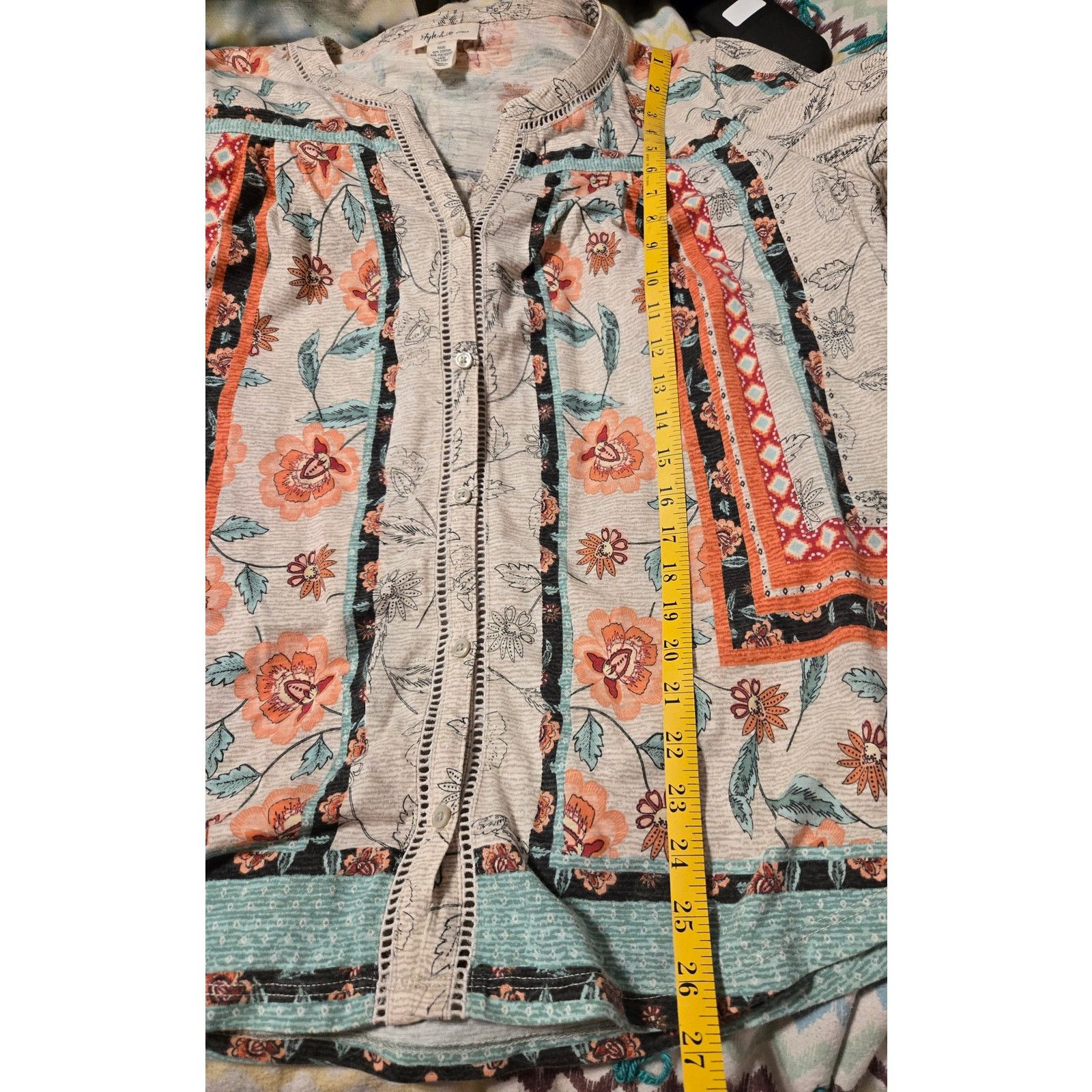 Style & Co Style & Co Woman 2X Boho Floral Button Front Top Ladder Lace Size XXL / US 16-18 / IT 52-54 - 11 Thumbnail