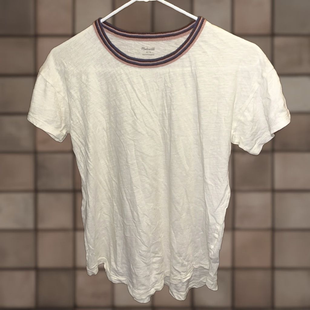Madewell Madewell Women's T-Shirt Small Beige Multi-Color Stripe Collar Cotton Short Sleeve Casual Spring Summer Fall Size S / US 4 / IT 40 - 1 Thumbnail