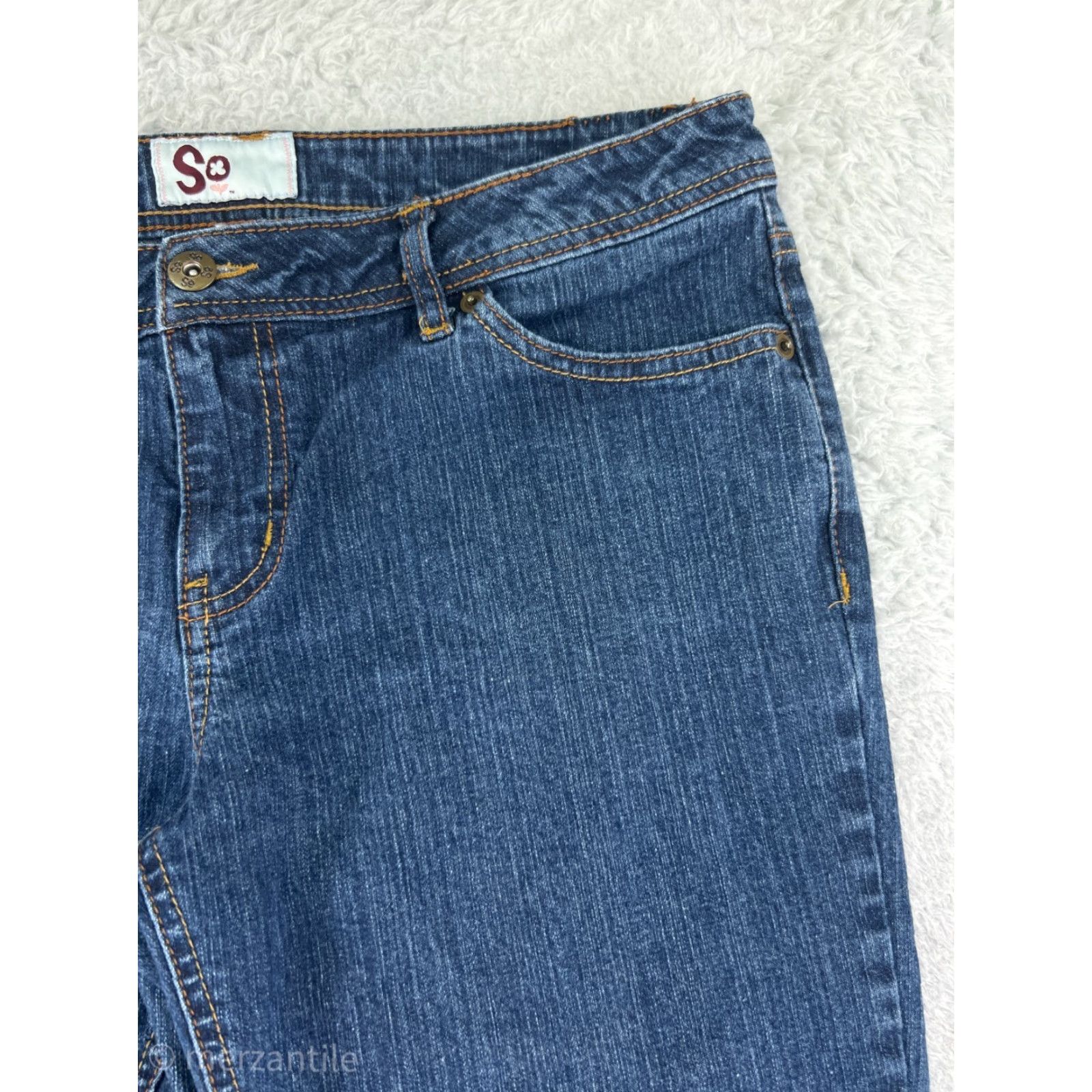 Denime SO Brand Women's Flared Jeans Pants Medium Wash Blue Cotton Denim 2010s Retro Relaxed Fit Size 34" / US 12 / IT 48 - 7 Thumbnail