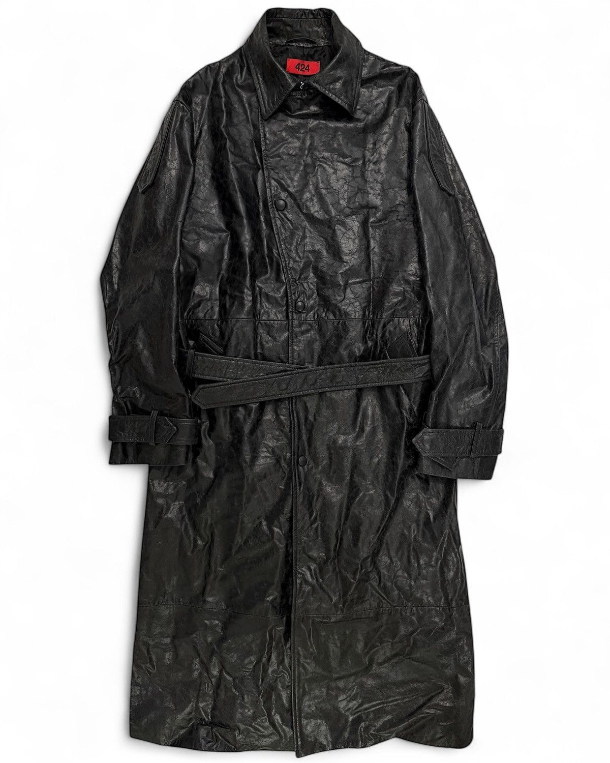 424 RARE 2024 Distressed Paper Effect Leather Trench Coat Size US M / EU 48-50 / 2 - 2 Thumbnail